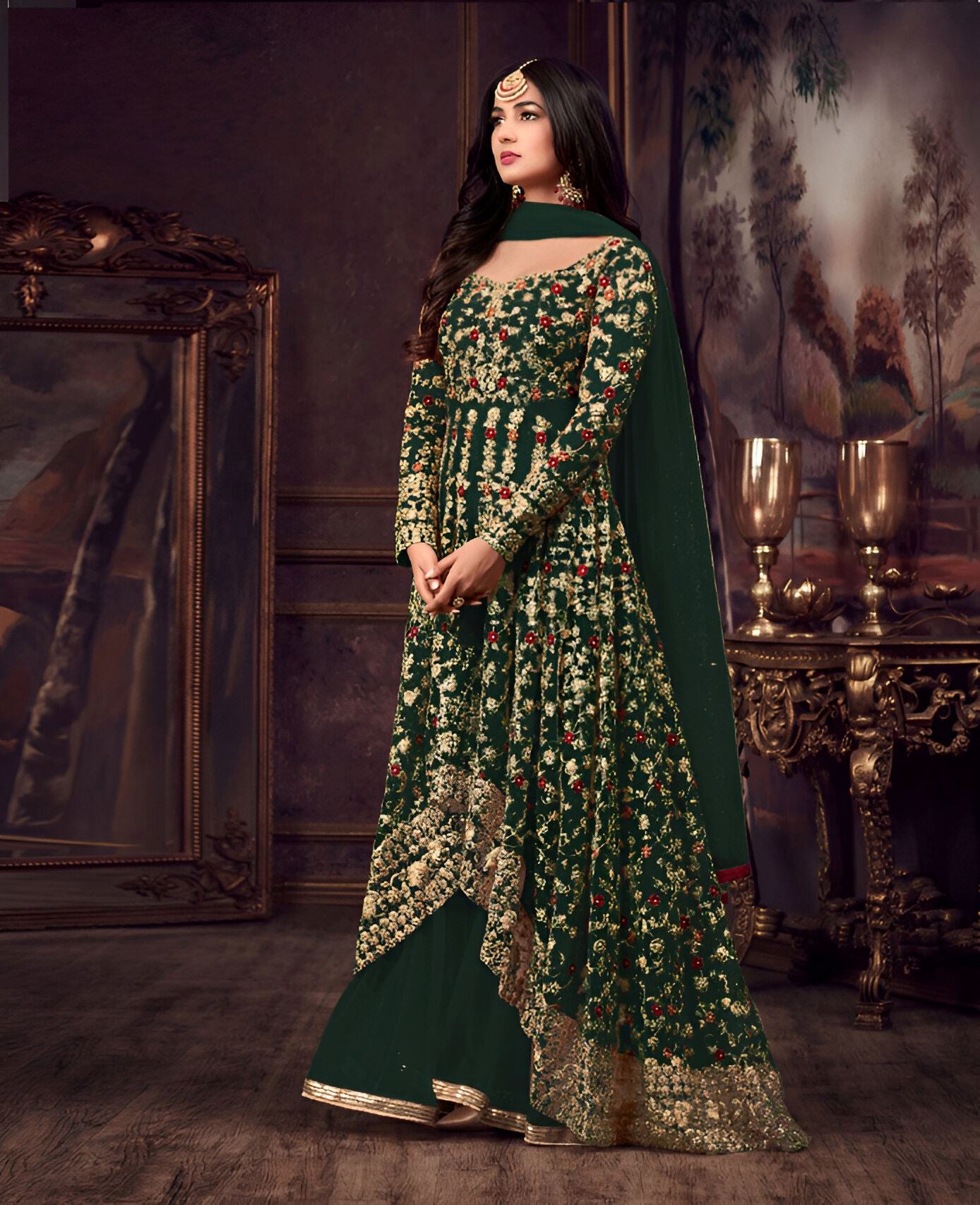 Green Heavy Designer Suit With Heavy Embroidery Work