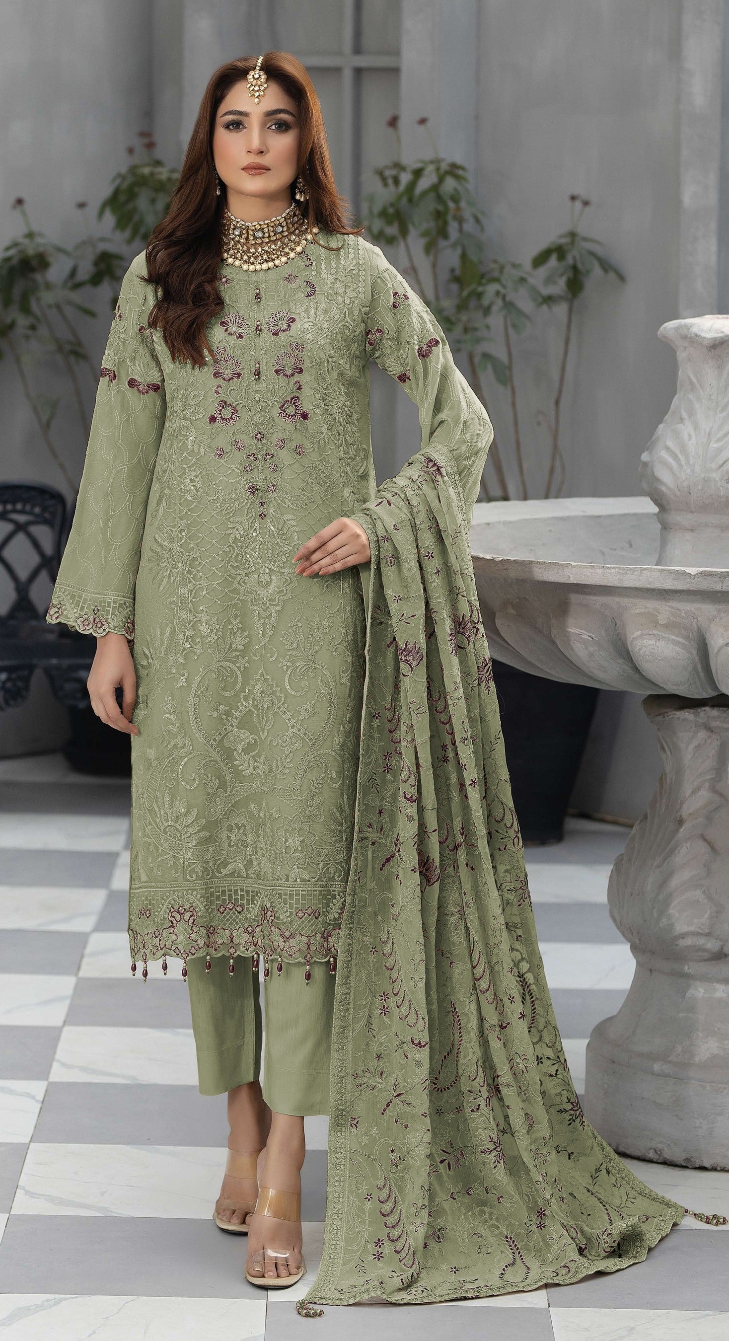 Green Heavy Designer Suit With Heavy Embroidery Work