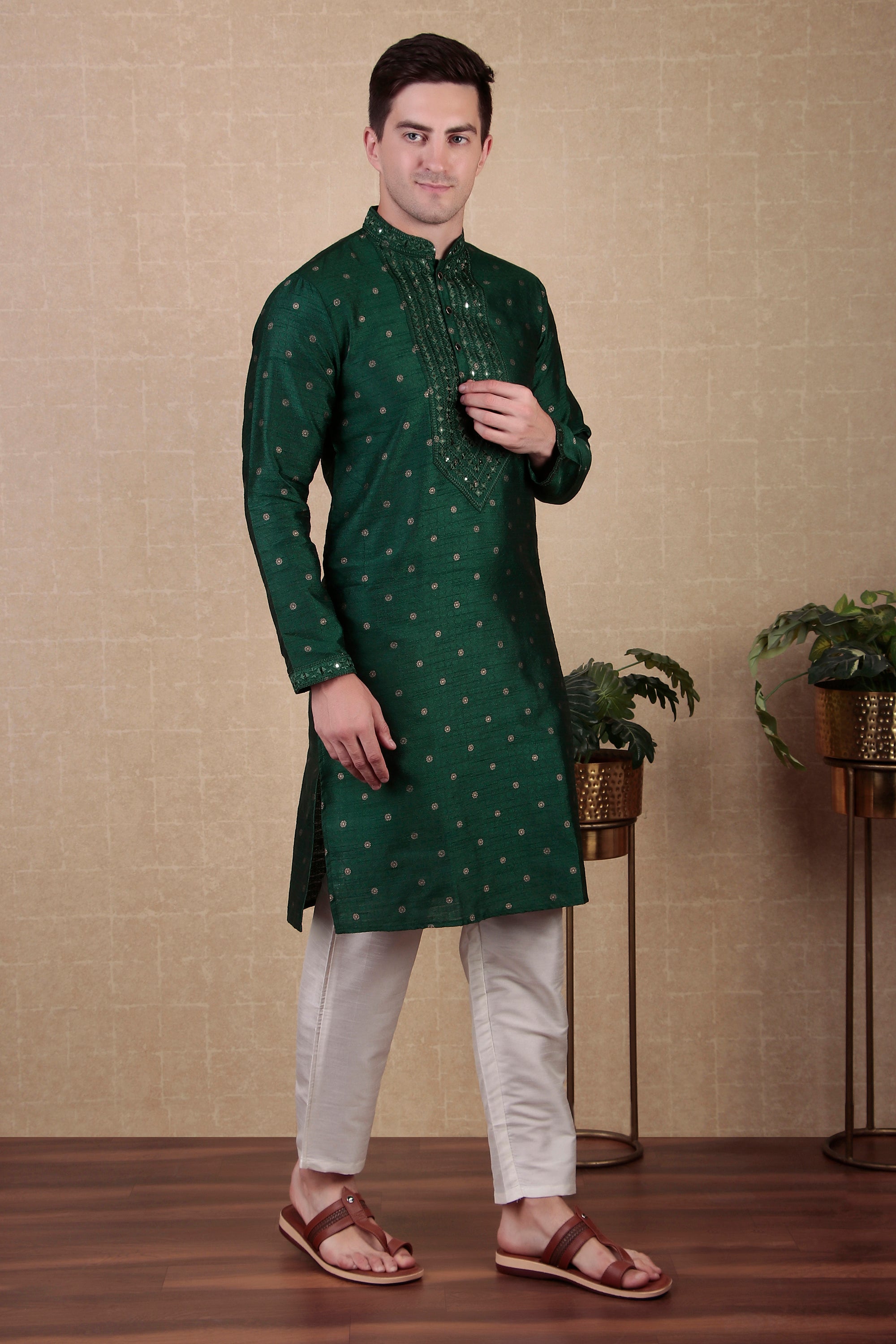 Green Jacquard Silk Kurta Payjama – Vibrant Festive Look