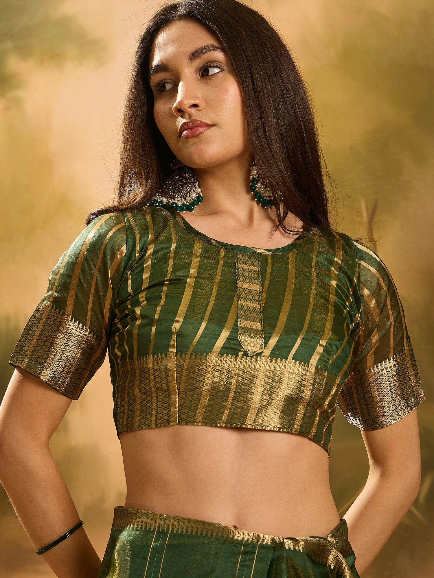 Green Khadi Organza Woven Jacquard Designer Ethnic Partywear Saree