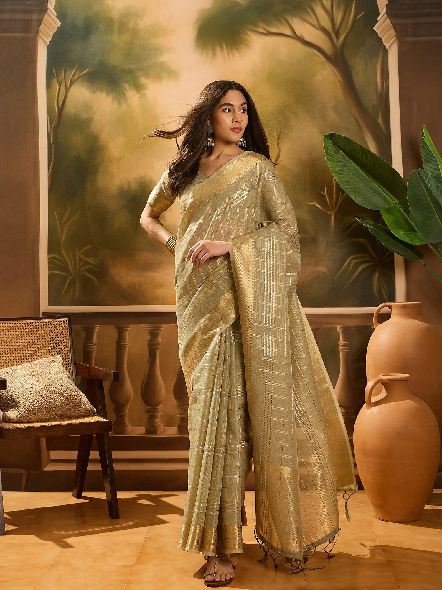 Green Khadi Organza Woven Jacquard Designer Ethnic Traditional Festive Wear Saree