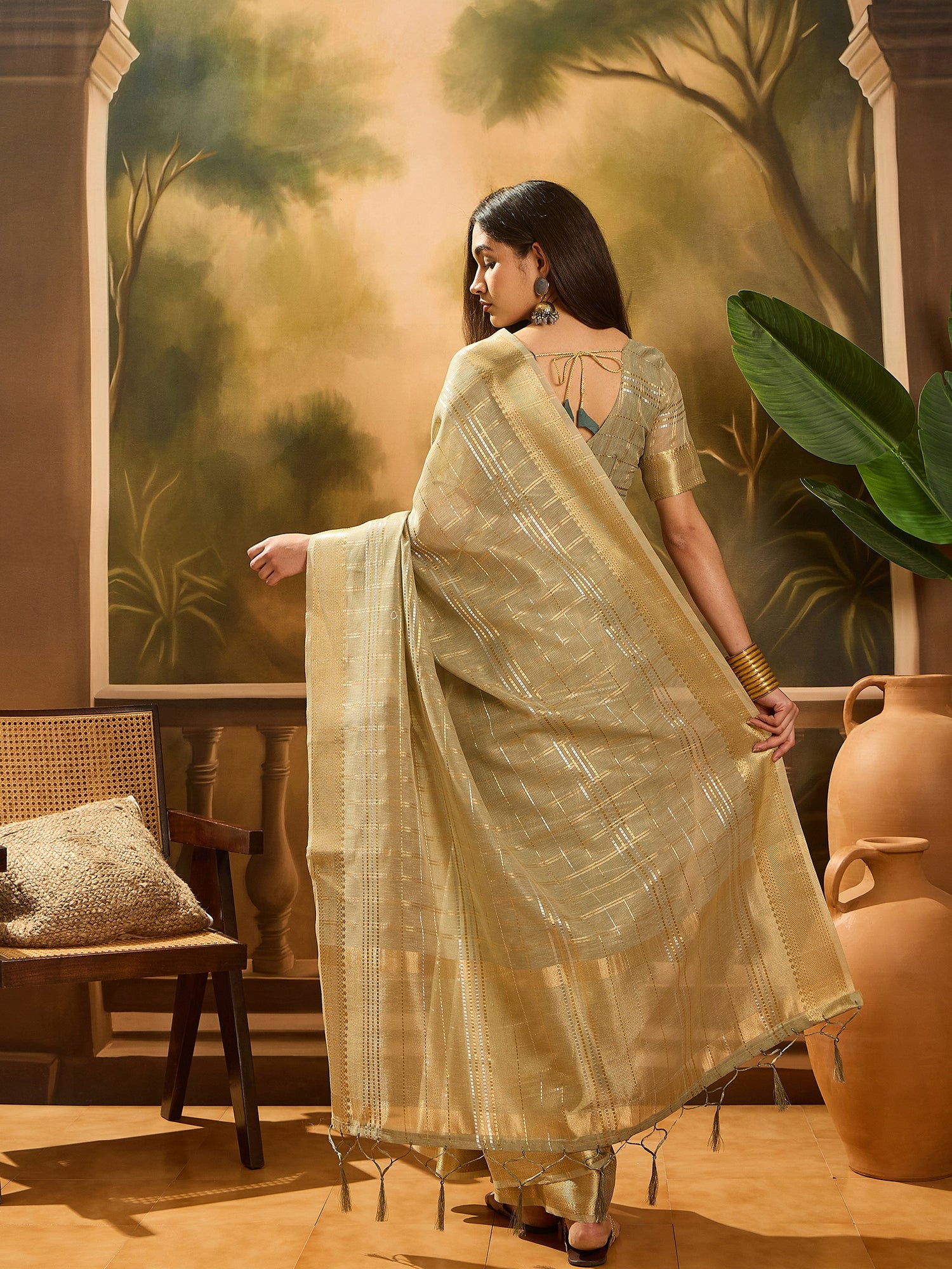 Green Khadi Organza Woven Jacquard Designer Ethnic Traditional Festive Wear Saree