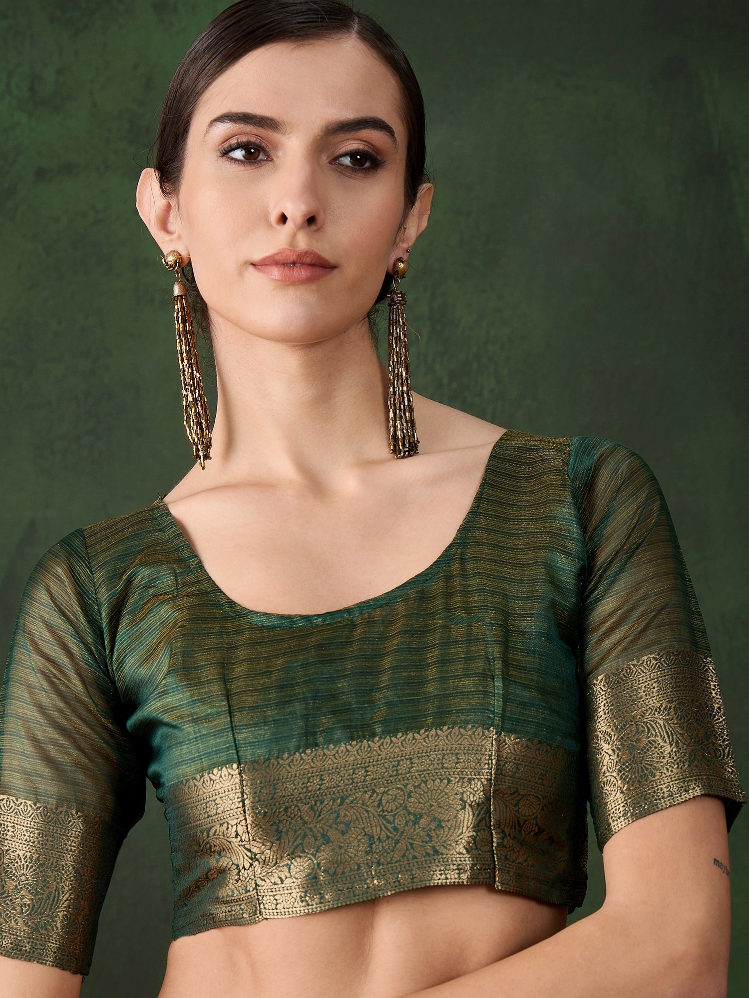 Green Khadi Organza Woven Jacquard Designer Traditional Festive Wear Saree