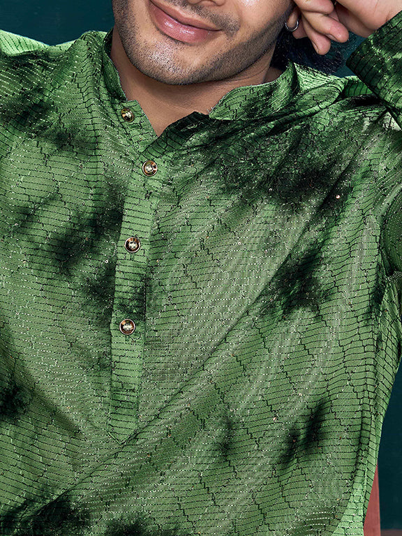 Green Kurta Payjama with Sequins Work – Subtle Sparkle for Evenings