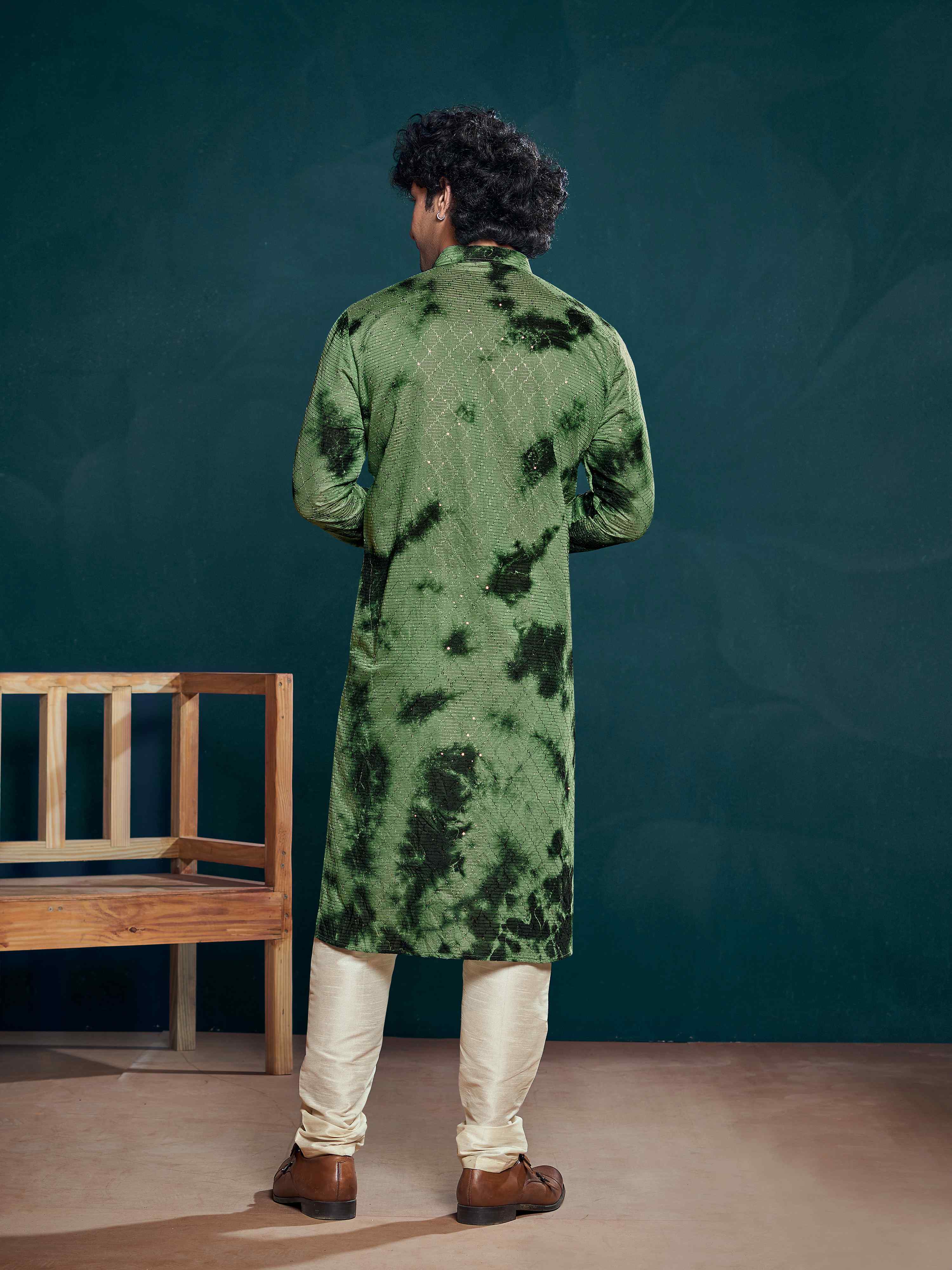 Green Kurta Payjama with Sequins Work – Subtle Sparkle for Evenings
