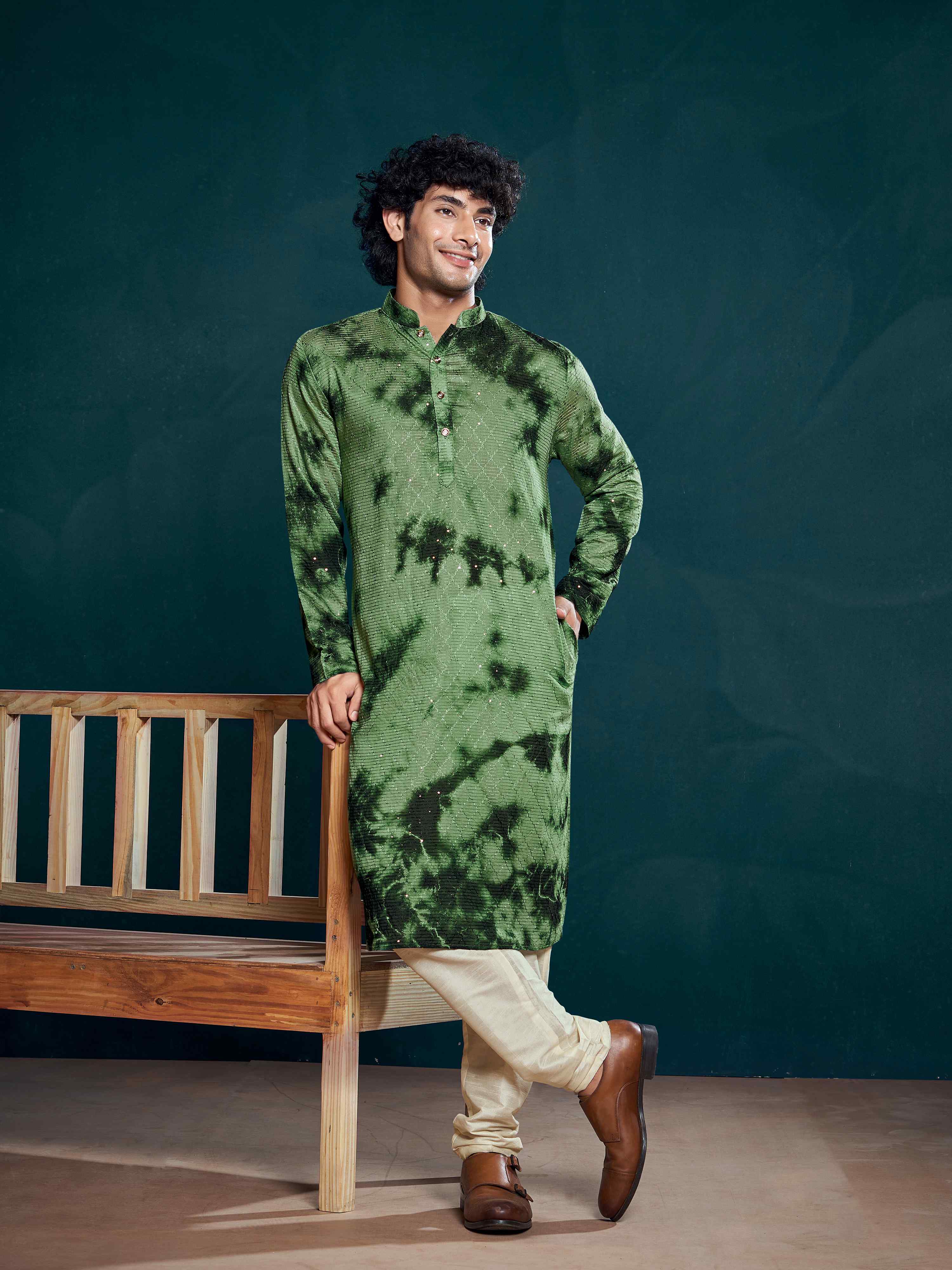 Green Kurta Payjama with Sequins Work – Subtle Sparkle for Evenings