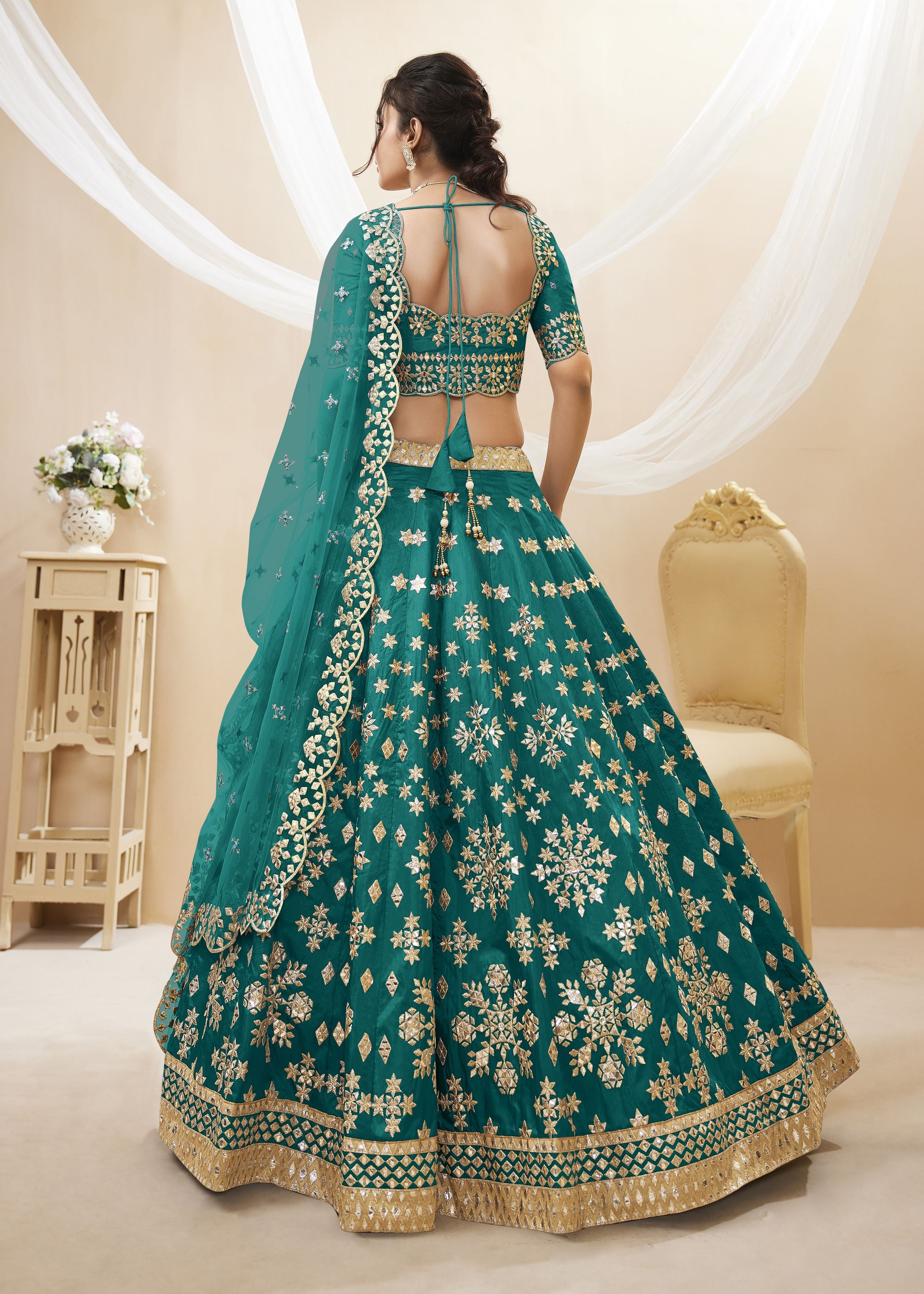 Green Lehenga Choli With Sequins, Foil & Zari Embroidered Work
