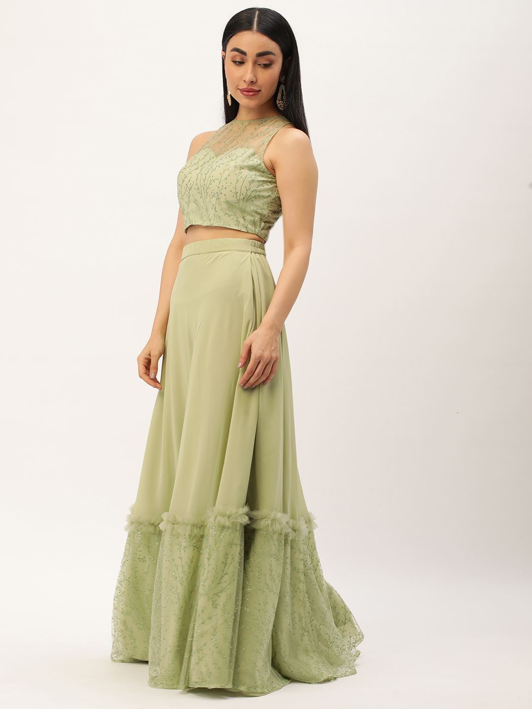 Green Lehenga Choli with Heavy Thread Embroidery Work