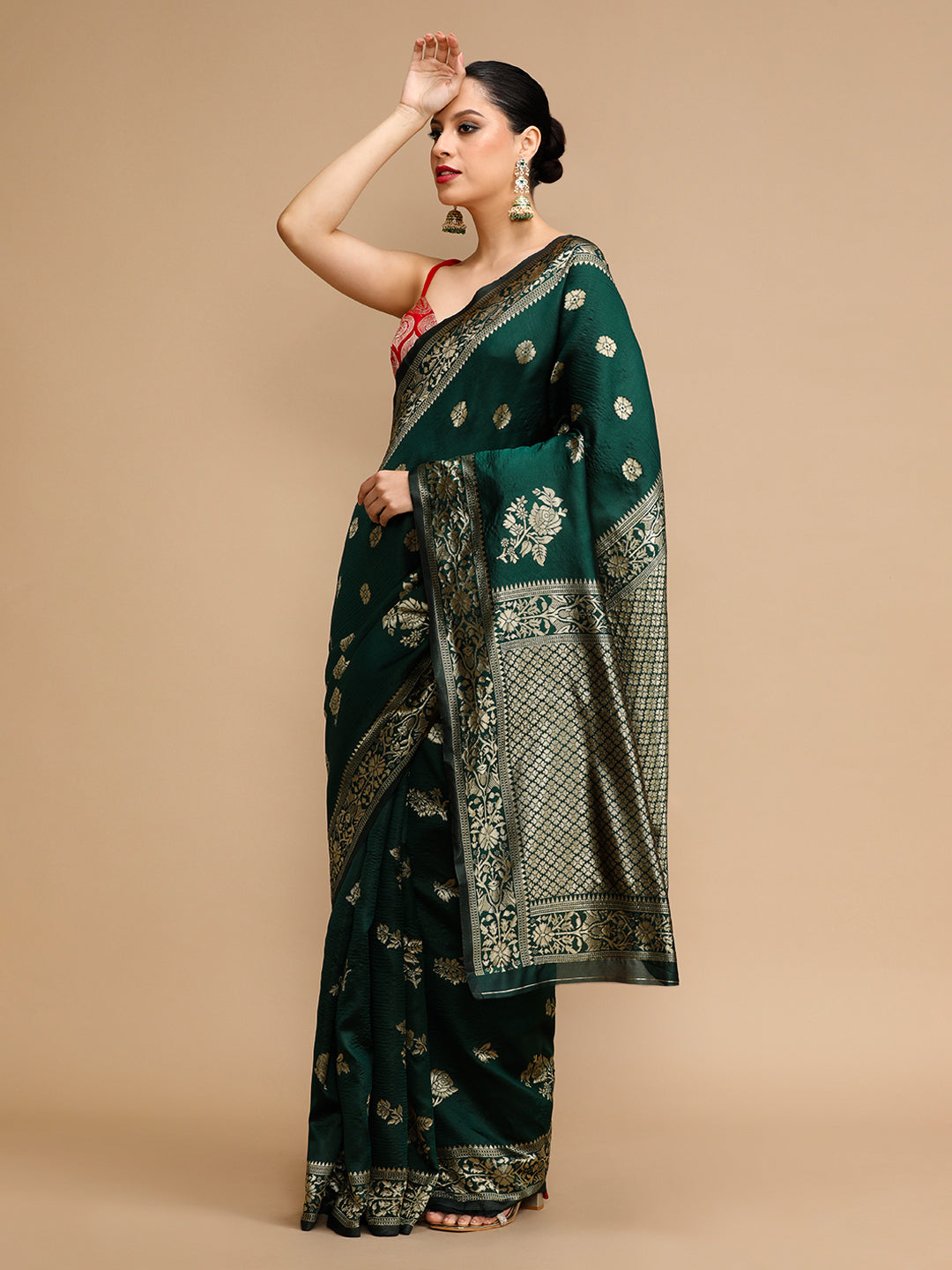 Green Lichi Silk Saree Woven Jacquard Designer For Ceremonial Looks