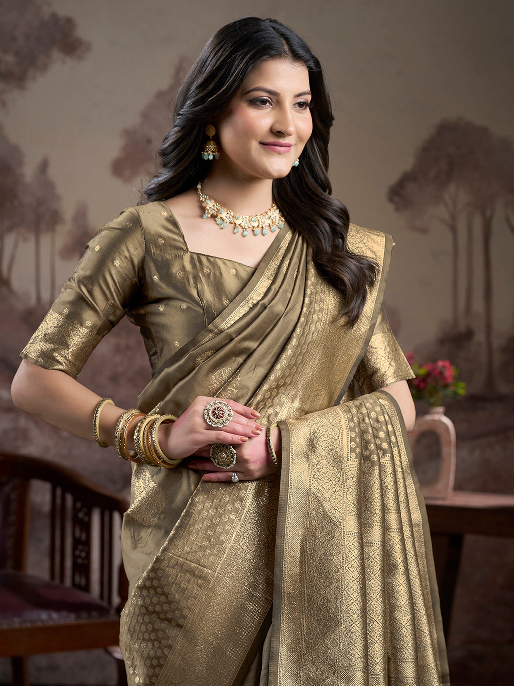 Green Lichi Silk Woven Rich Pallu Designer Heavy Partywear Saree