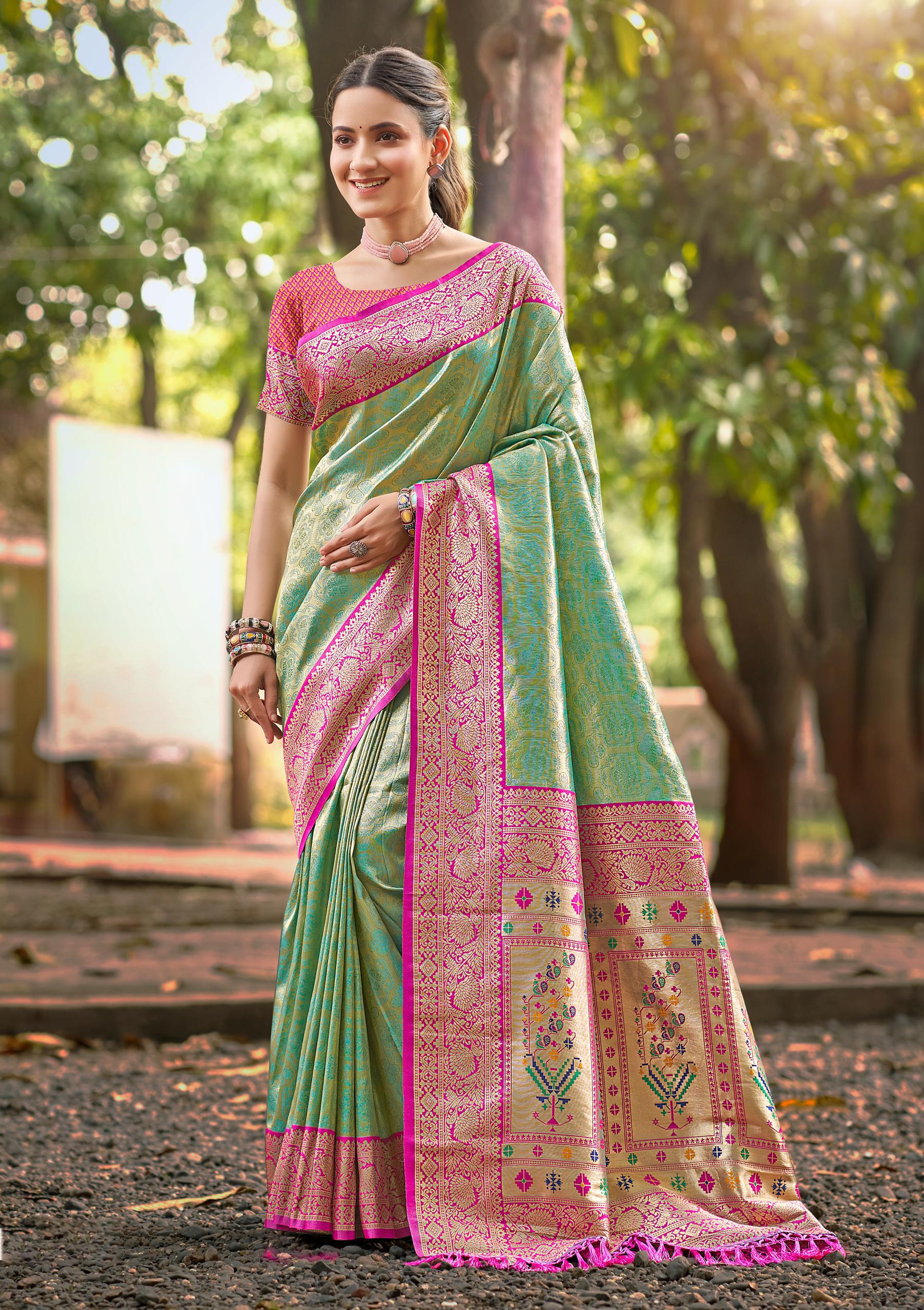 Green Multi Color Kanjivaram Silk Saree With Heritage Vibes and Modern Appeal