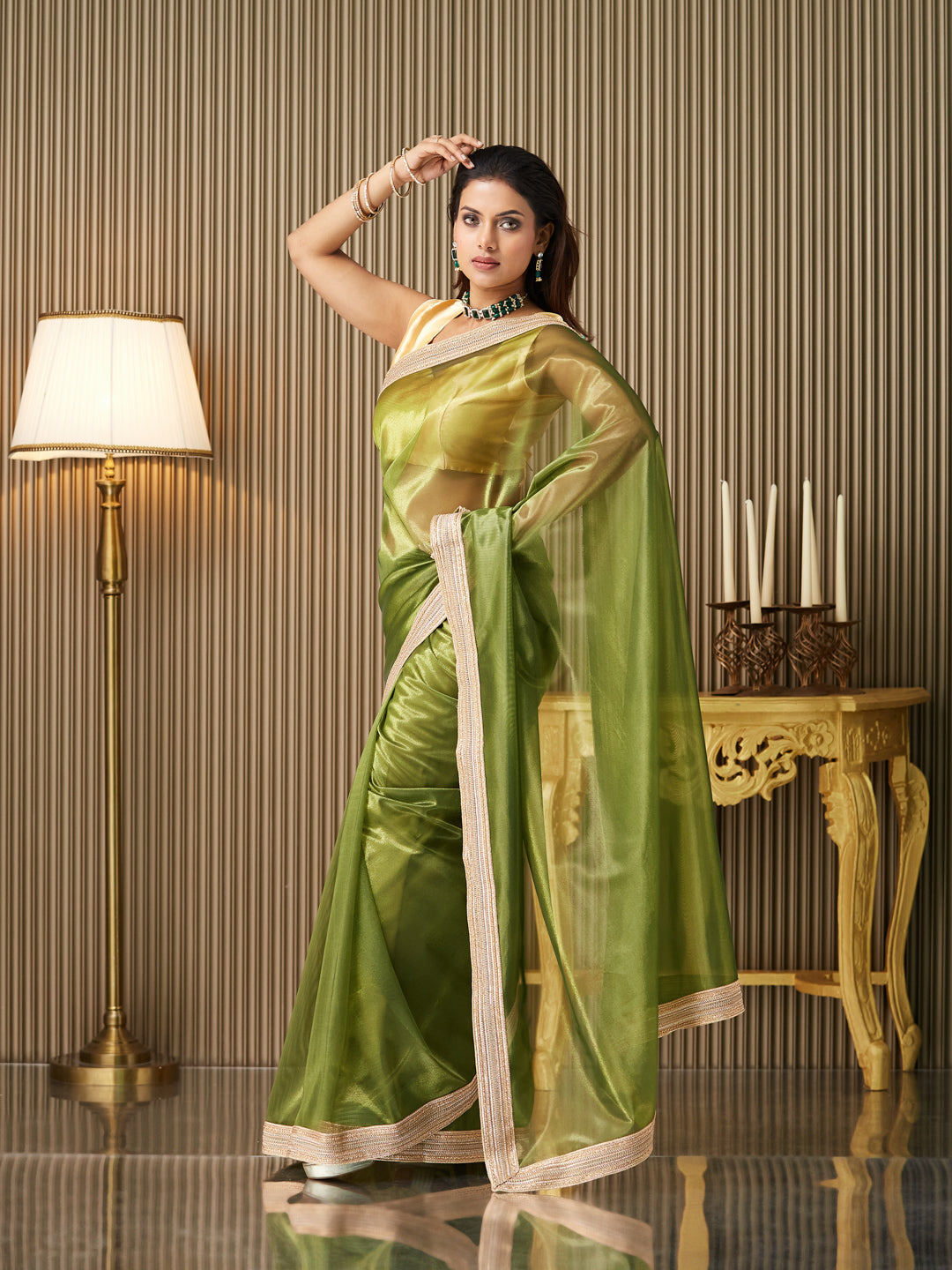 Green Net Fancy Designer Bollywood Party Saree