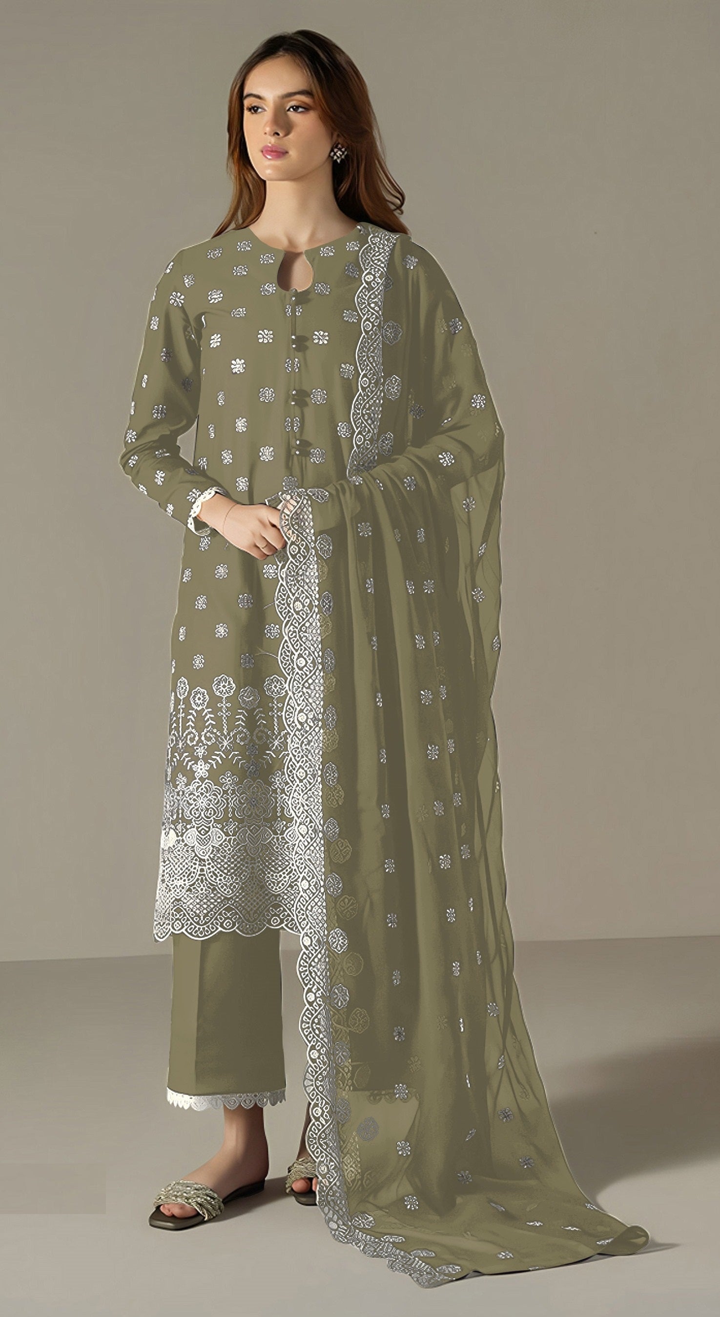 Green Pakistani Salwar Suit With Heavy Embroidery Work