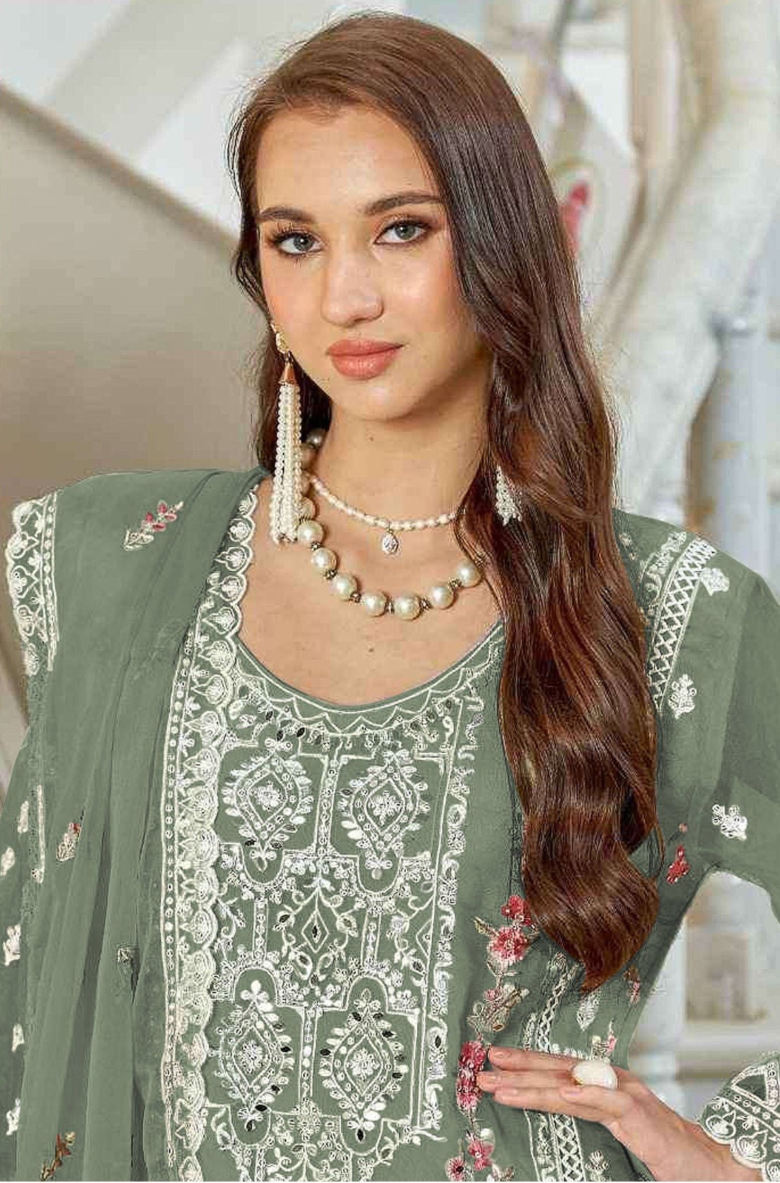 Green Pakistani Salwar Suit With Heavy Embroidery Work