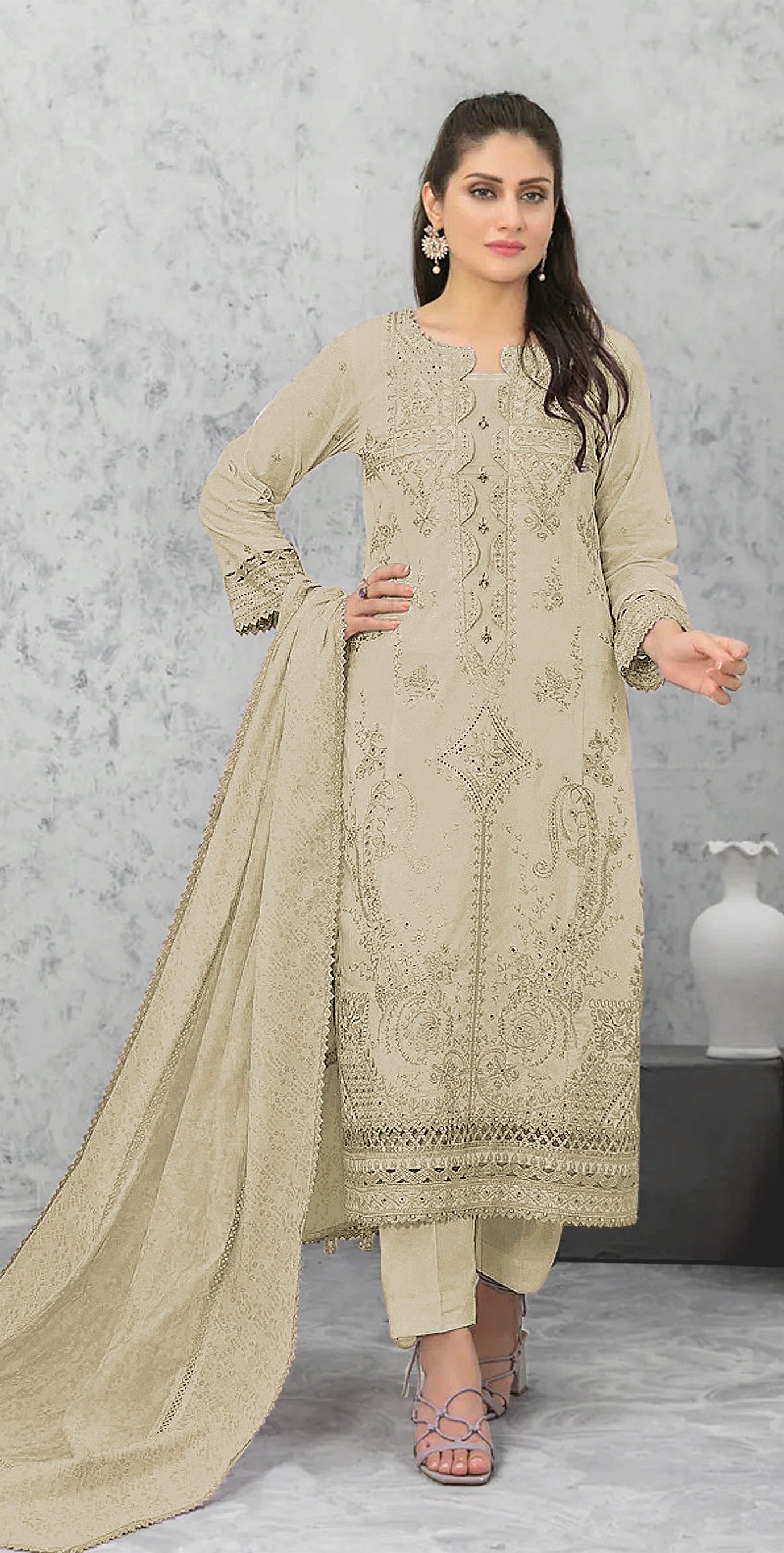Green Pakistani Salwar Suit With Heavy Embroidery Work