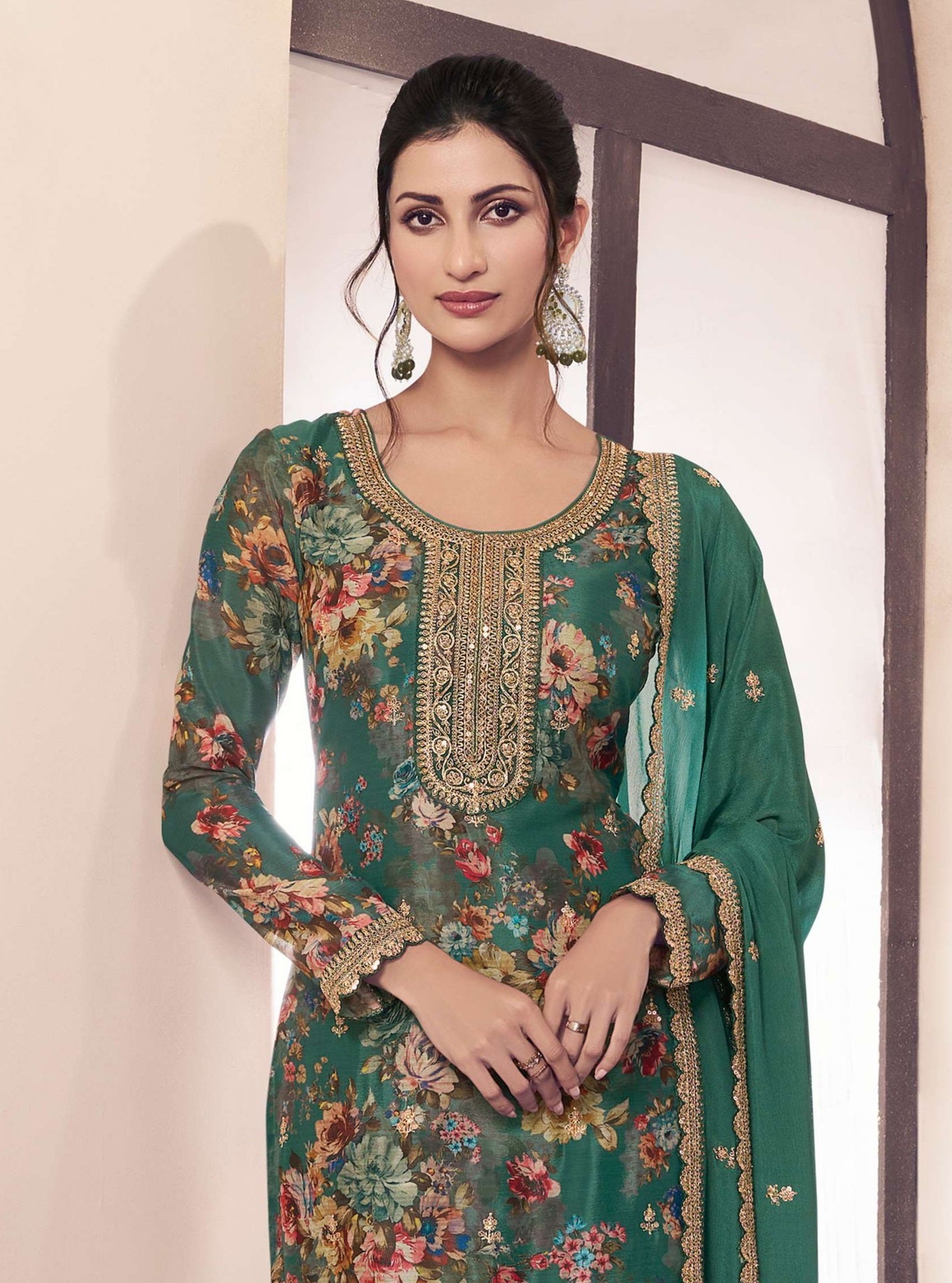 Green Pakistani Salwar Suit With Heavy Embroidery Work