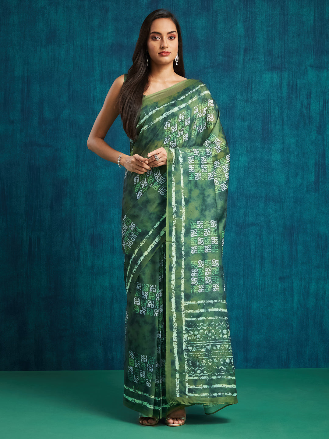 Green Pre Stitched Muslin Designer Printed Partywear Saree