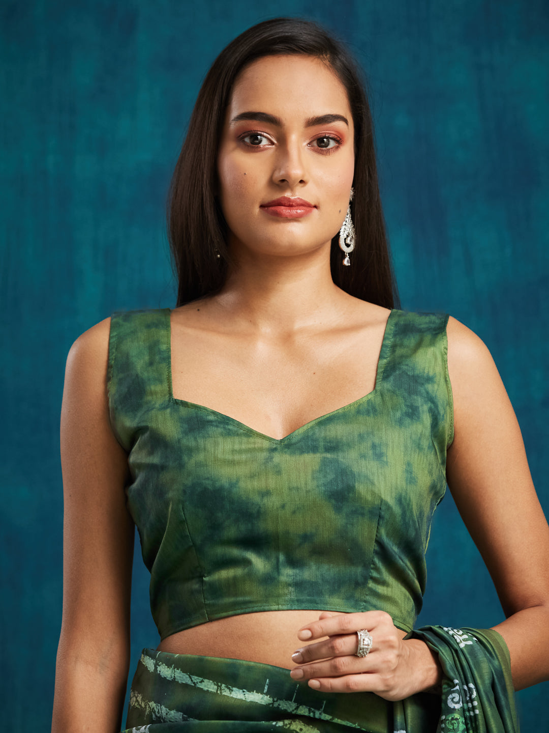 Green Pre Stitched Muslin Designer Printed Partywear Saree