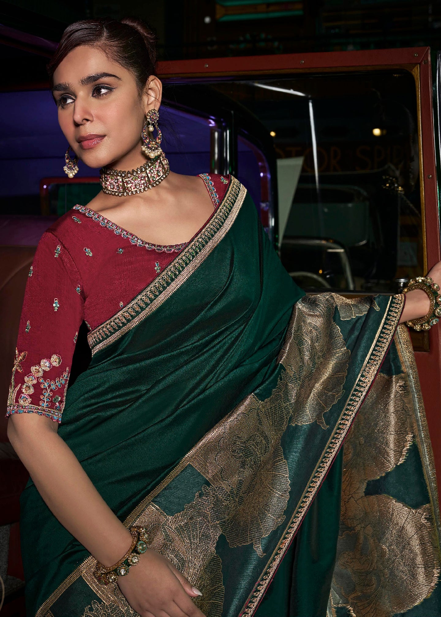 Green Pure Silk Saree with Weaved Pallu and Embroidered Blouse