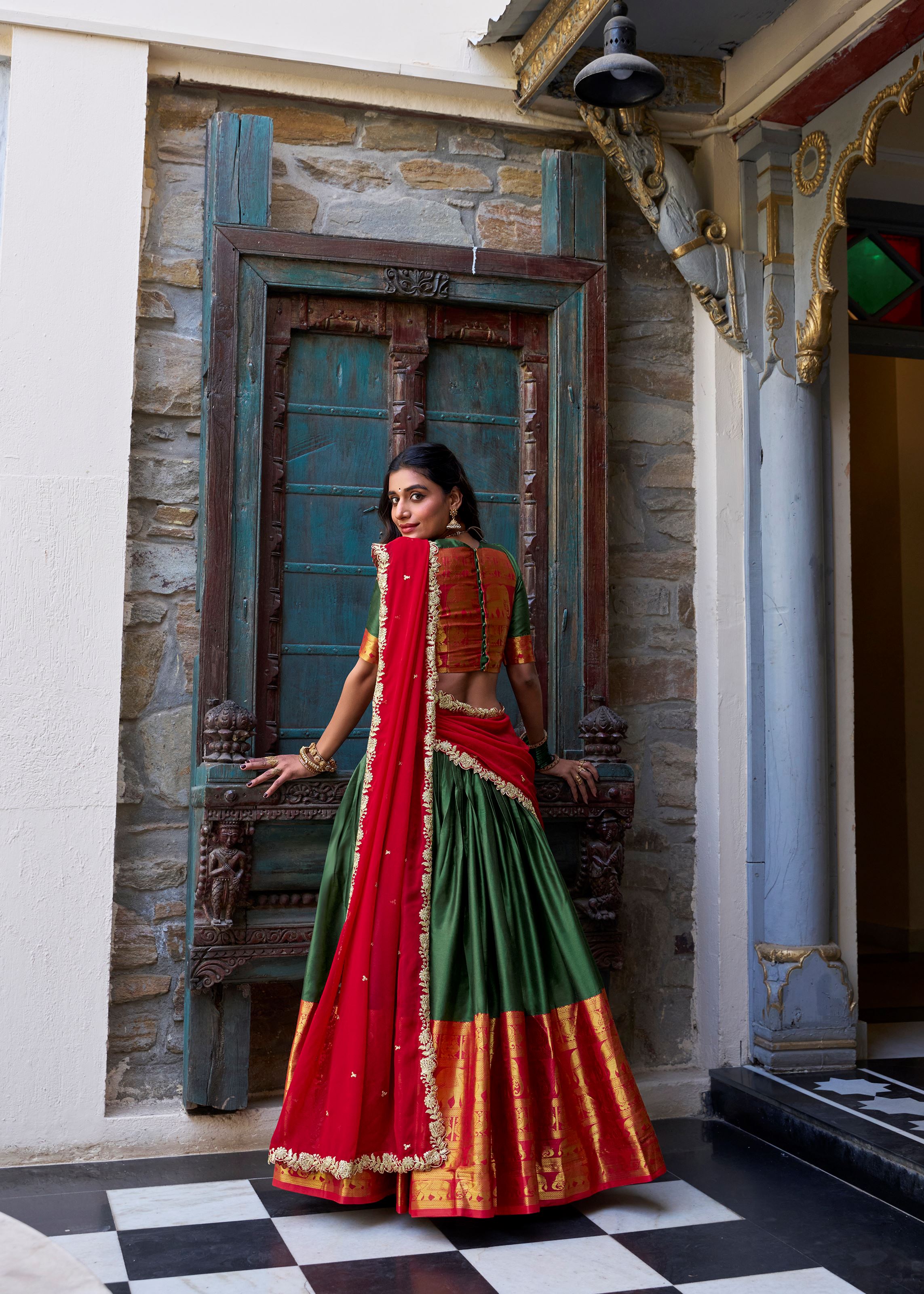 Green Radiance Narayan Pattu Lehenga Embellished With Exquisite Zari Weaves