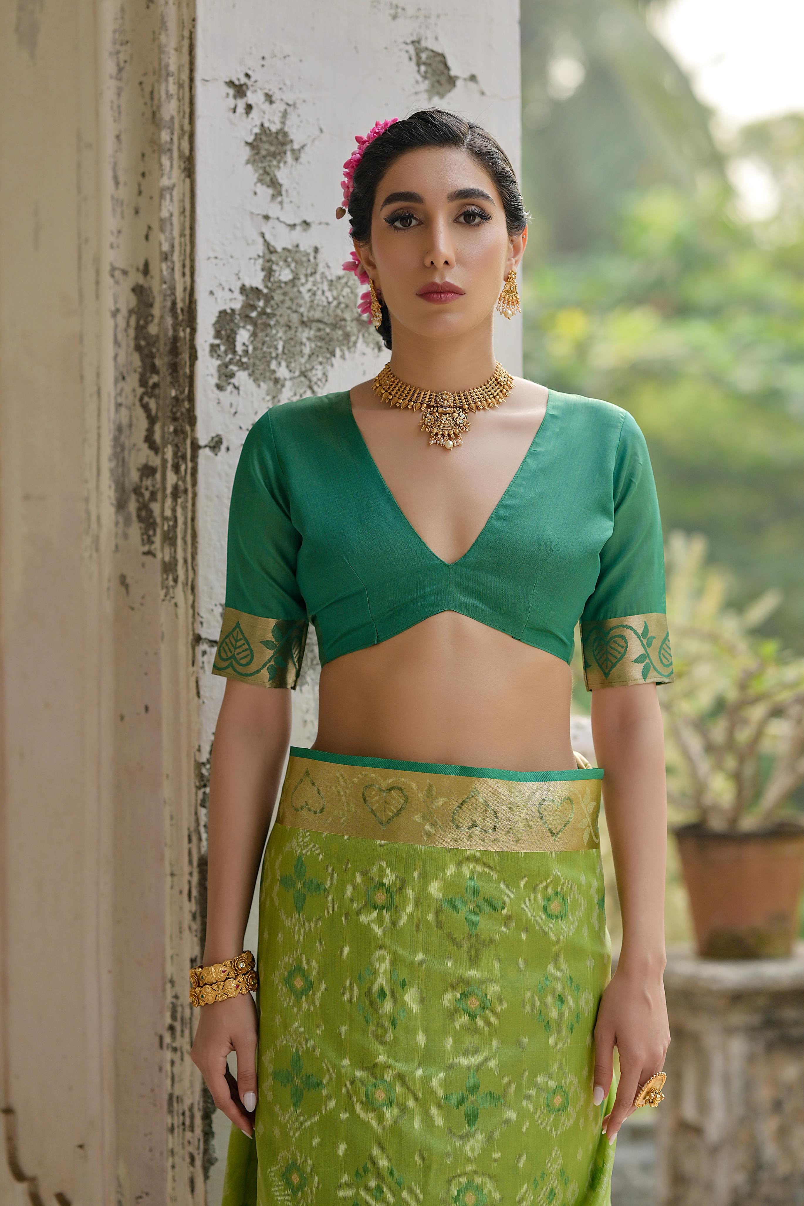 Green Raw Silk Woven Ikat Designer Ceremonial Saree