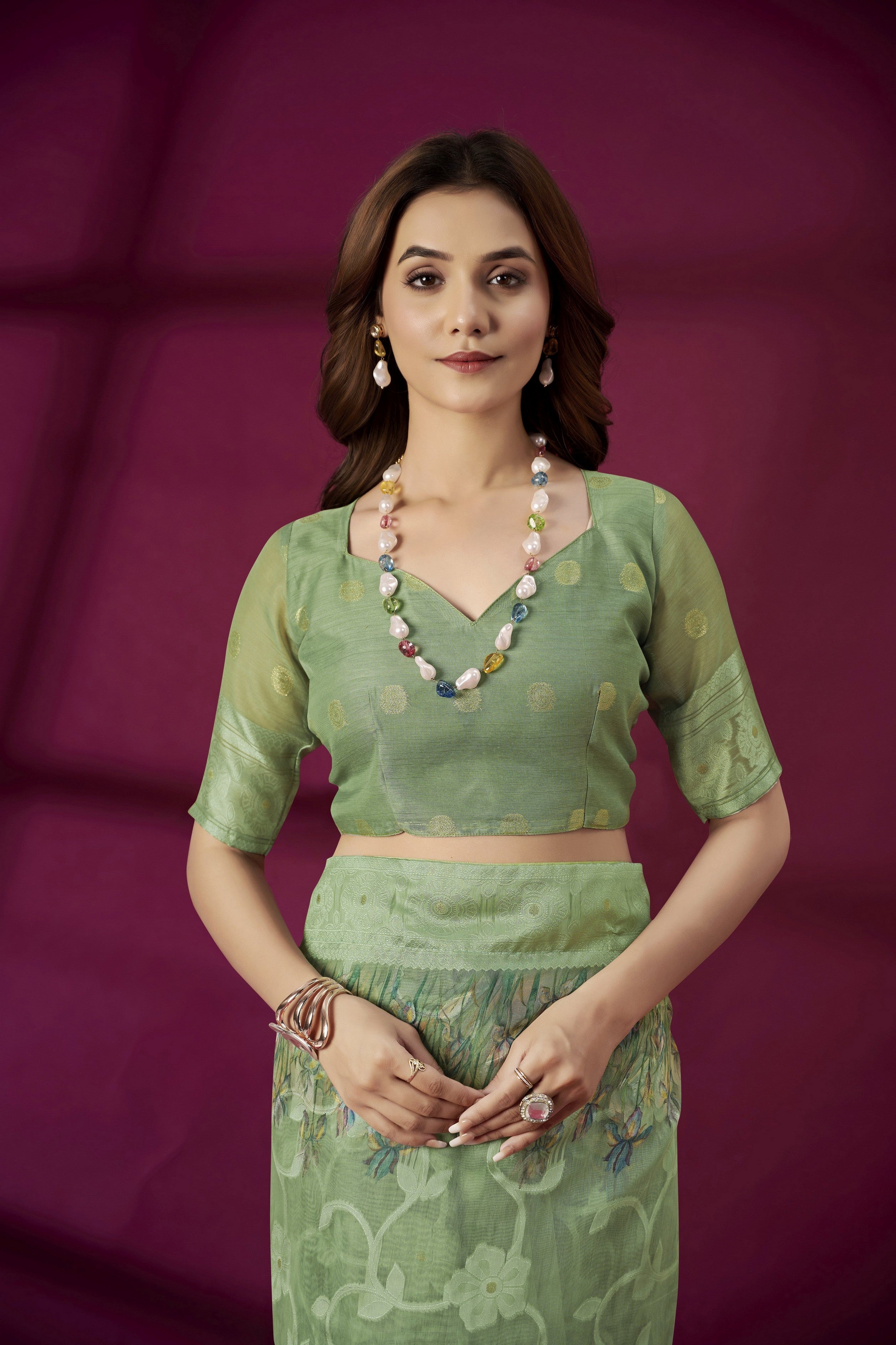 Green Rich Silk Jacquard Designer Saree With Smart Ethnic Printed