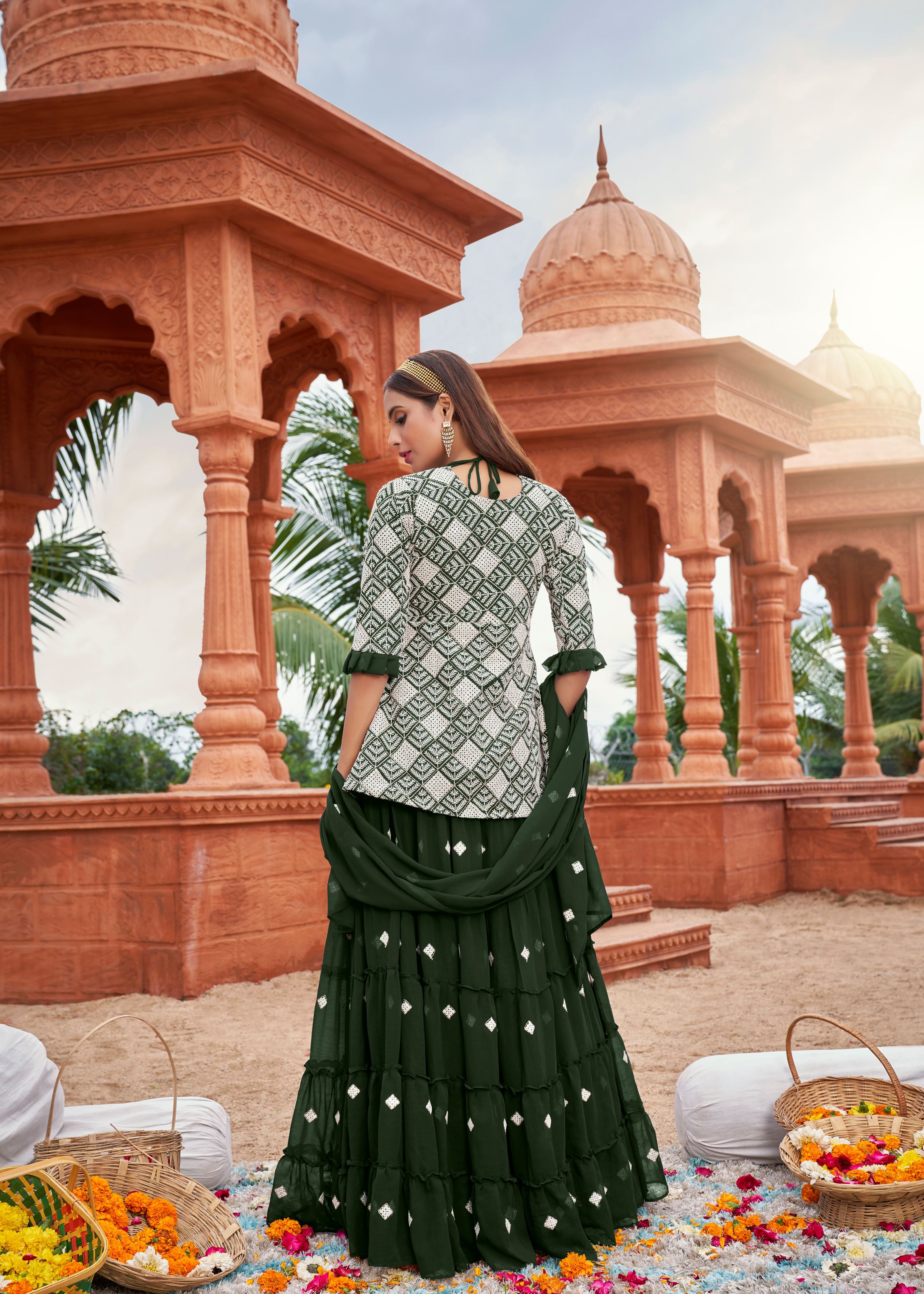 Green Sarara Suite With Heavy Fox Georgette And Cotton Embroidery Work