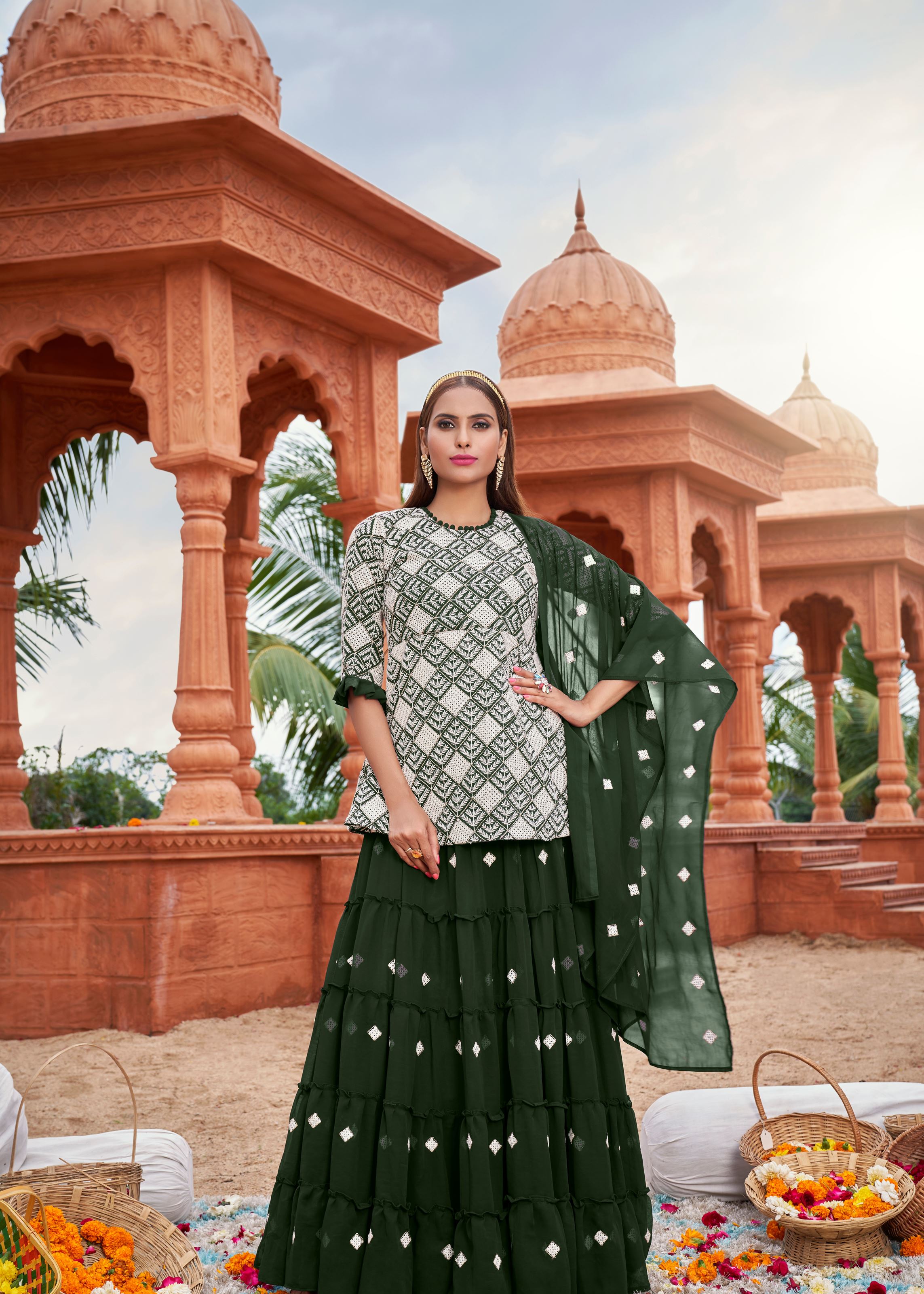 Green Sarara Suite With Heavy Fox Georgette And Cotton Embroidery Work