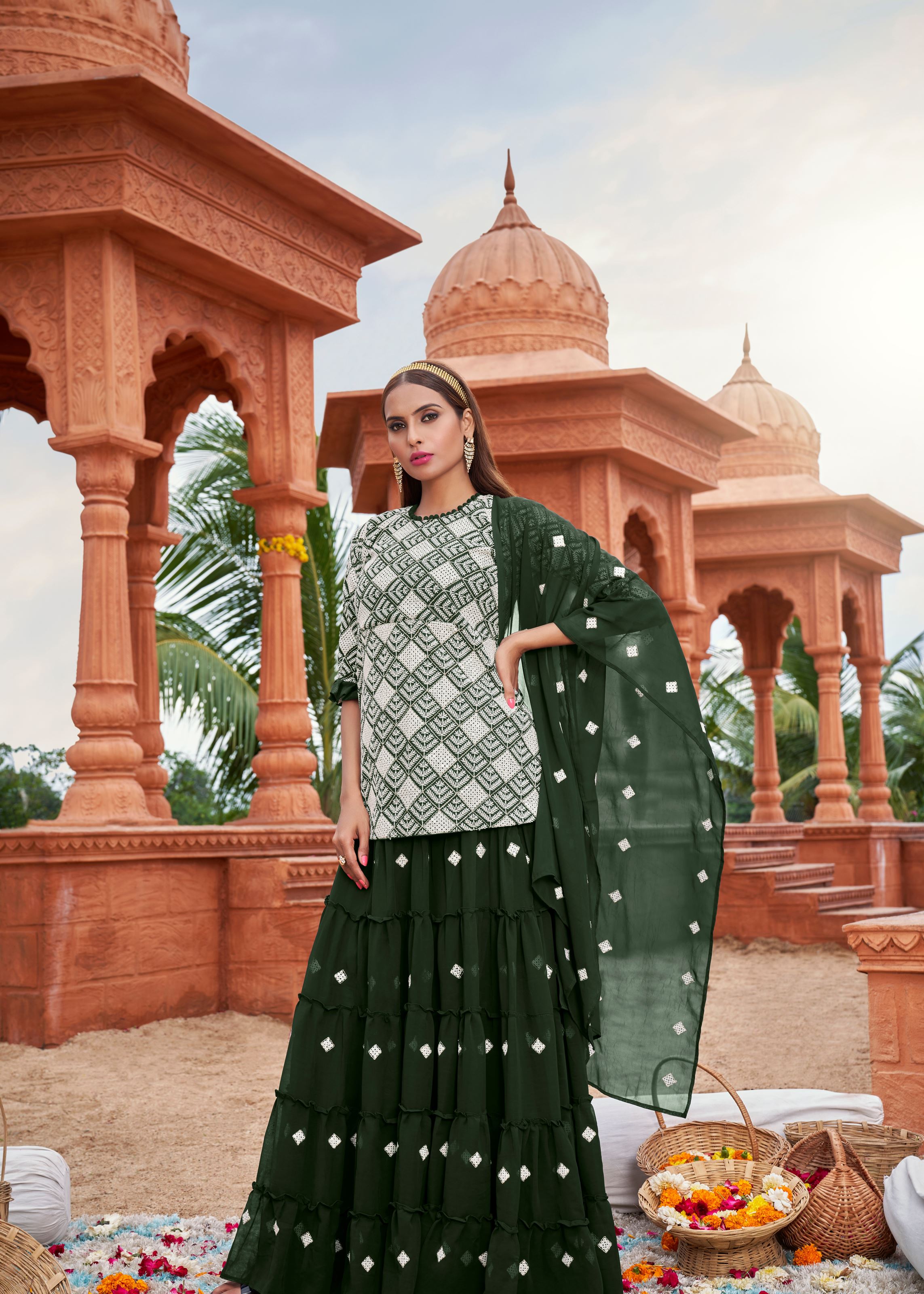 Green Sarara Suite With Heavy Fox Georgette And Cotton Embroidery Work
