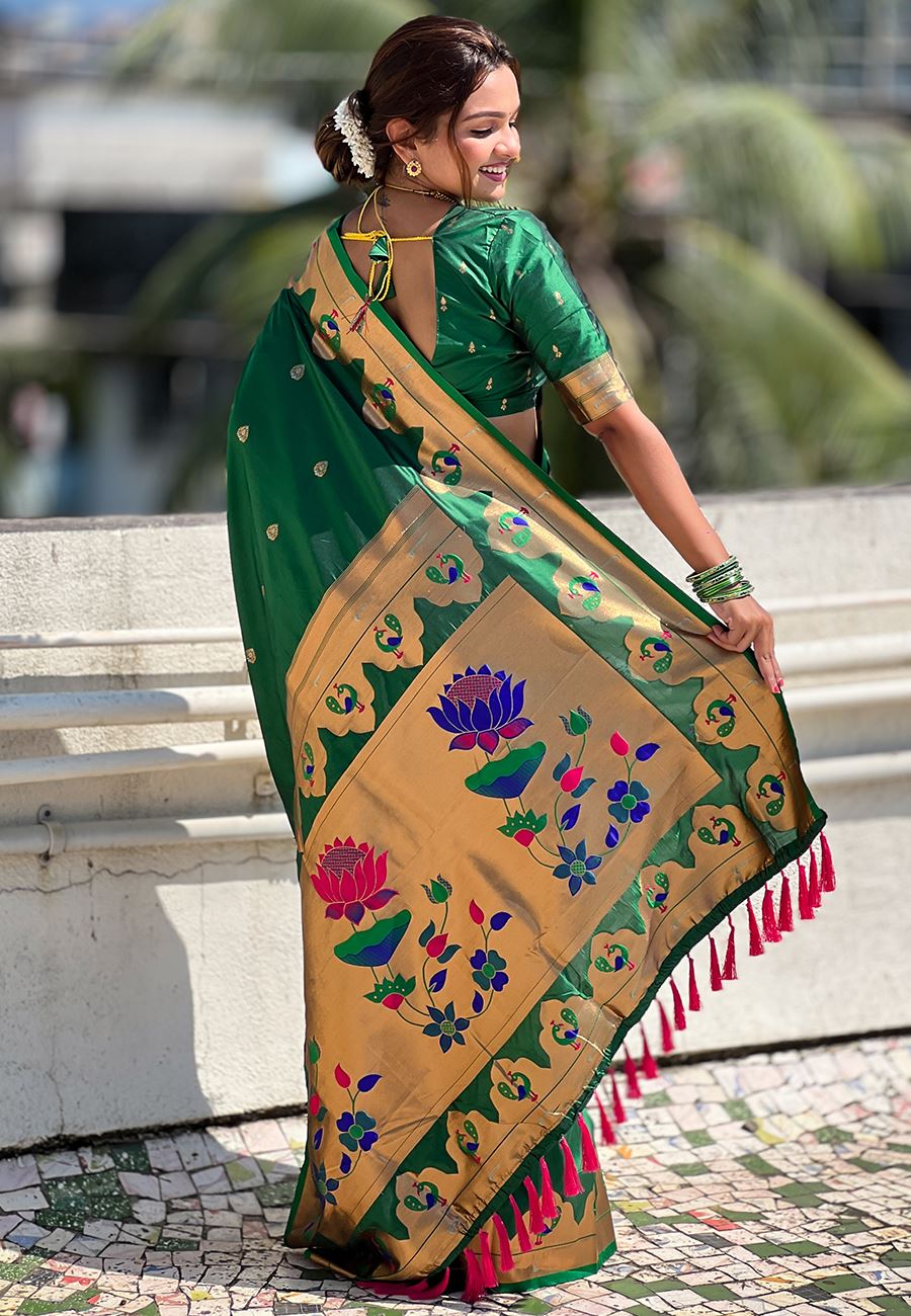 Green Silk Blend Paithani Saree