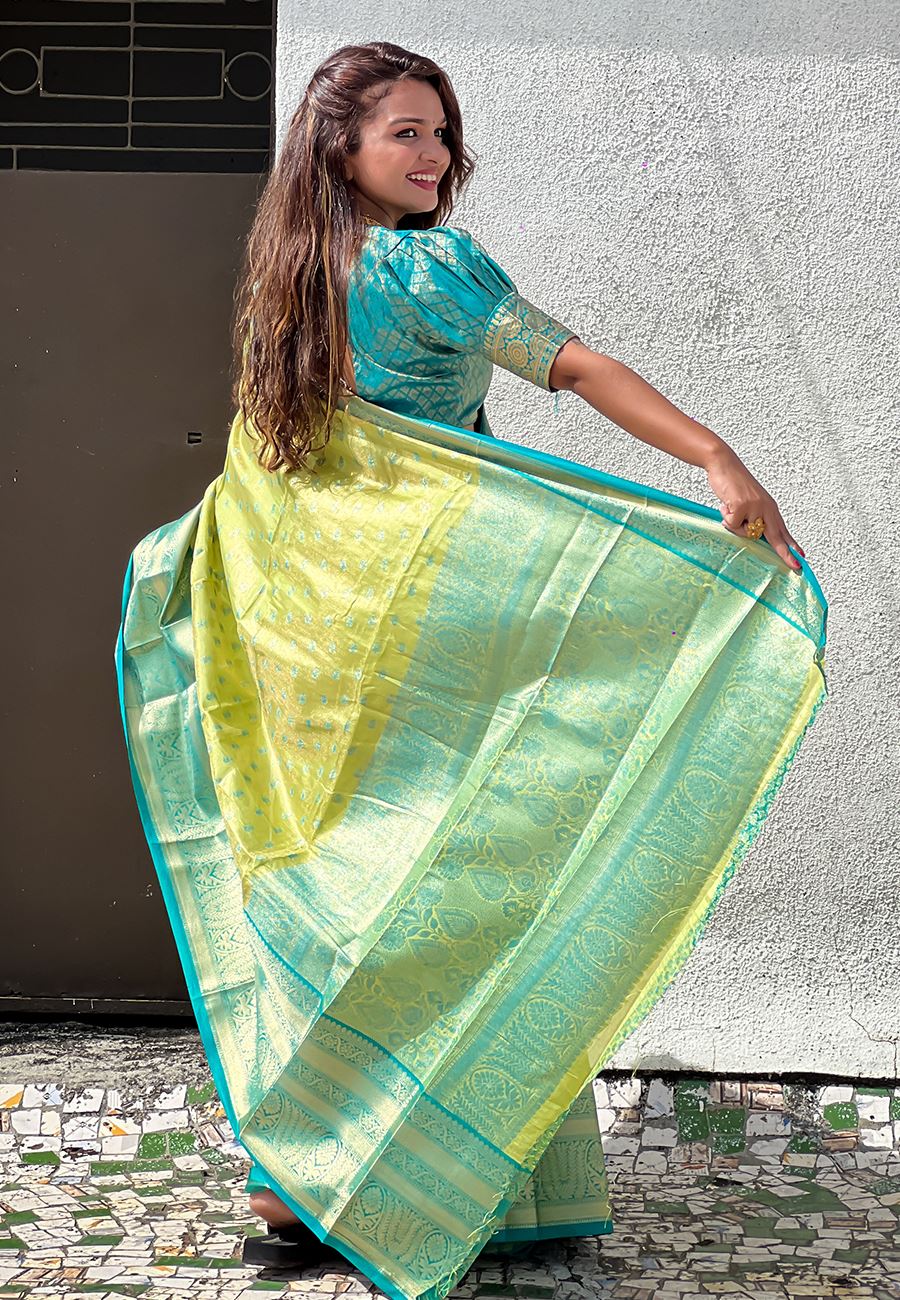 Green Silk Blend South Indian Kanchipuram Saree