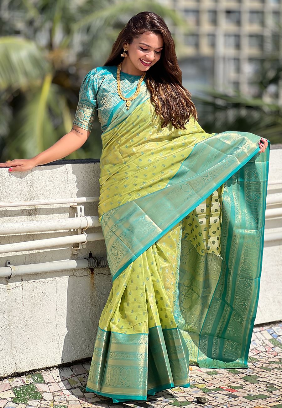 Green Silk Blend South Indian Kanchipuram Saree