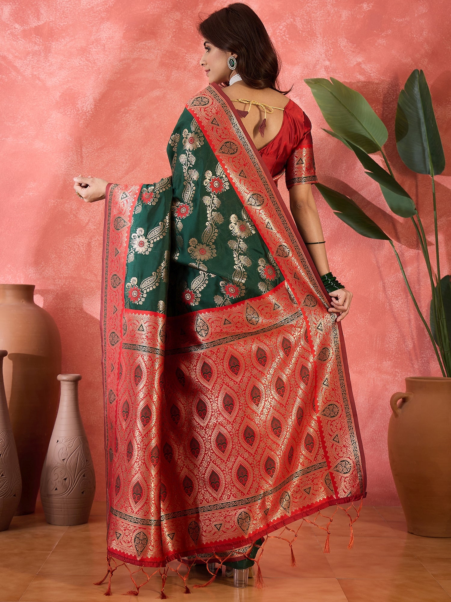 Green Silk Woven Designer Partywear Ethnic Silk Saree