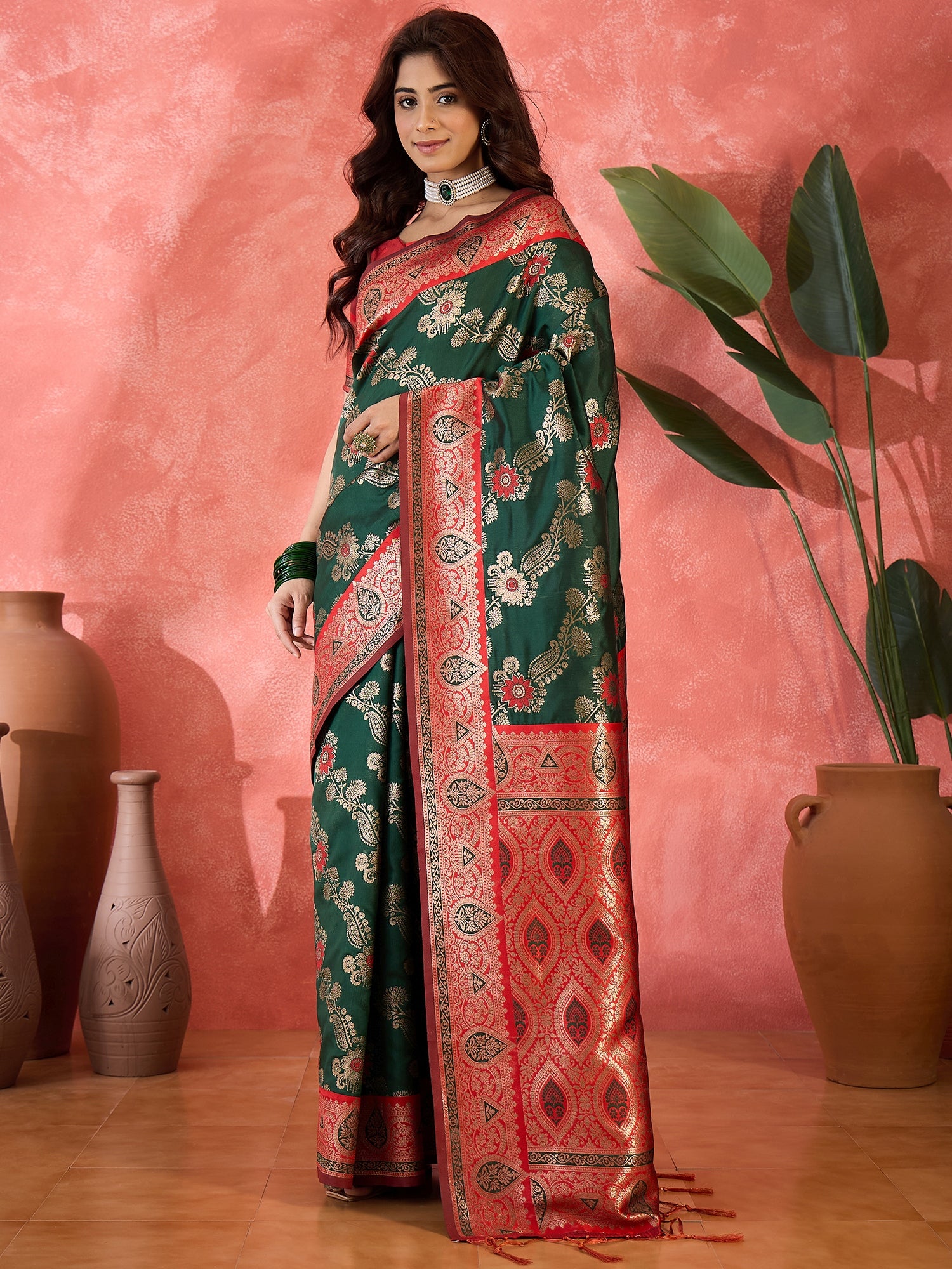 Green Silk Woven Designer Partywear Ethnic Silk Saree