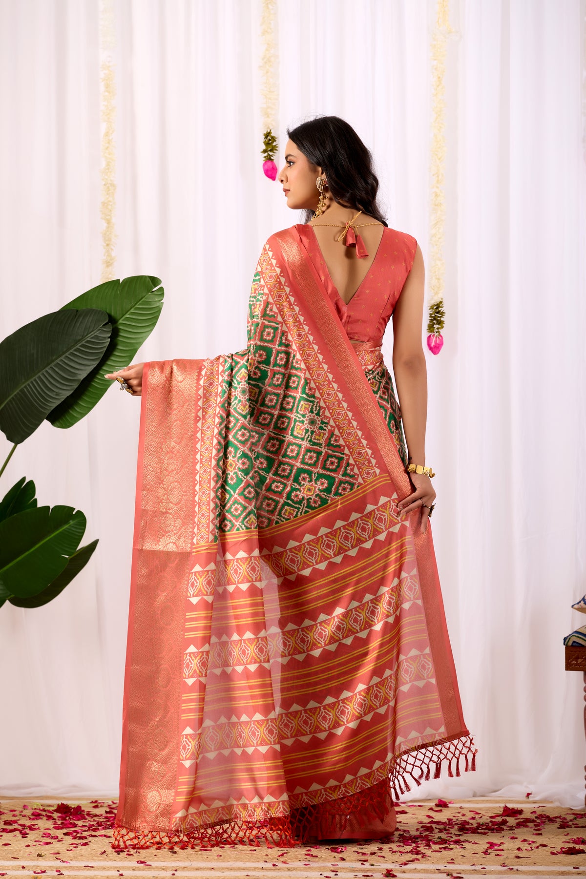 Green Soft Lichi Silk Saree With Digital Printed Festive Traditional Saree