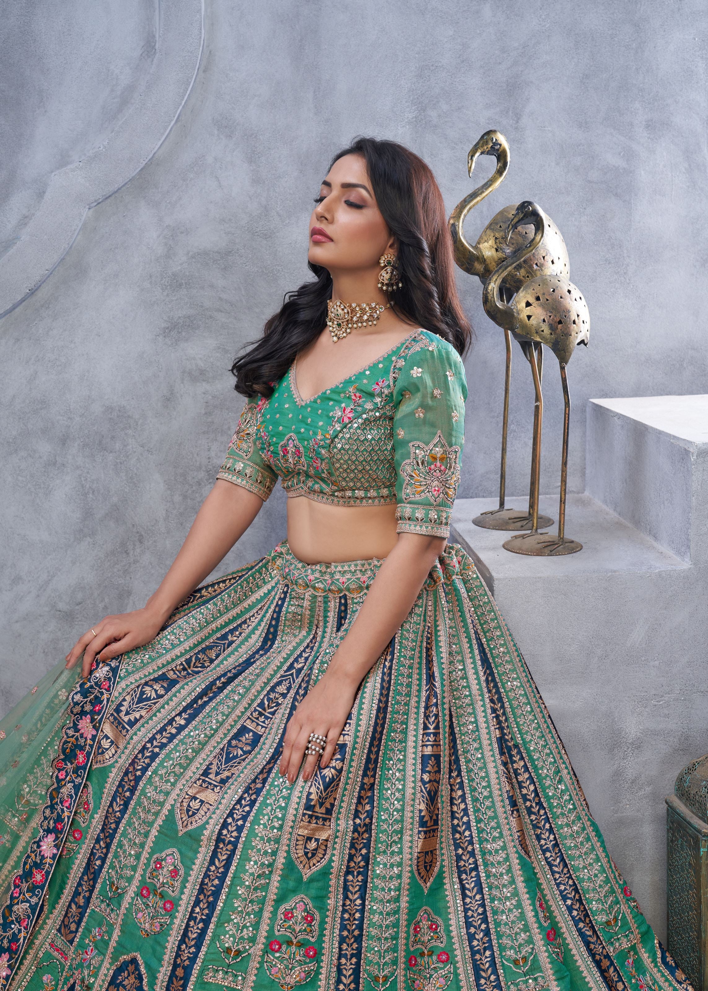 Green Soft Net Bridal Wear Lehenga Choli