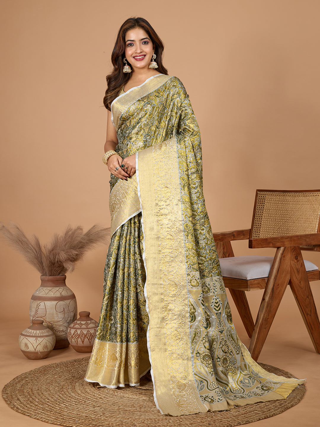 Green Soft Silk Heavy Woven Jari Designer Adorable Ethnic Saree