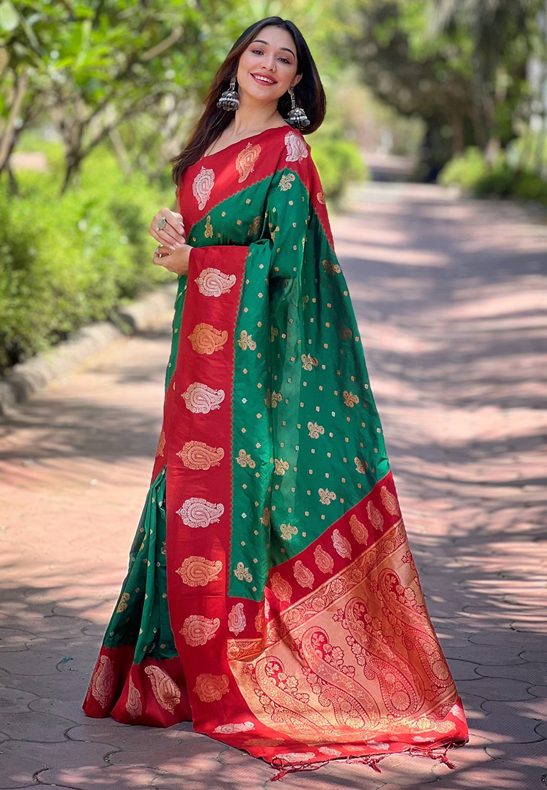 Green Soft Silk Heavy Woven Jari Designer Saree