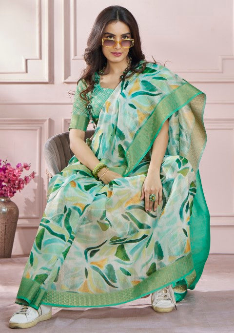 Green Soft Silk Saree With Printed