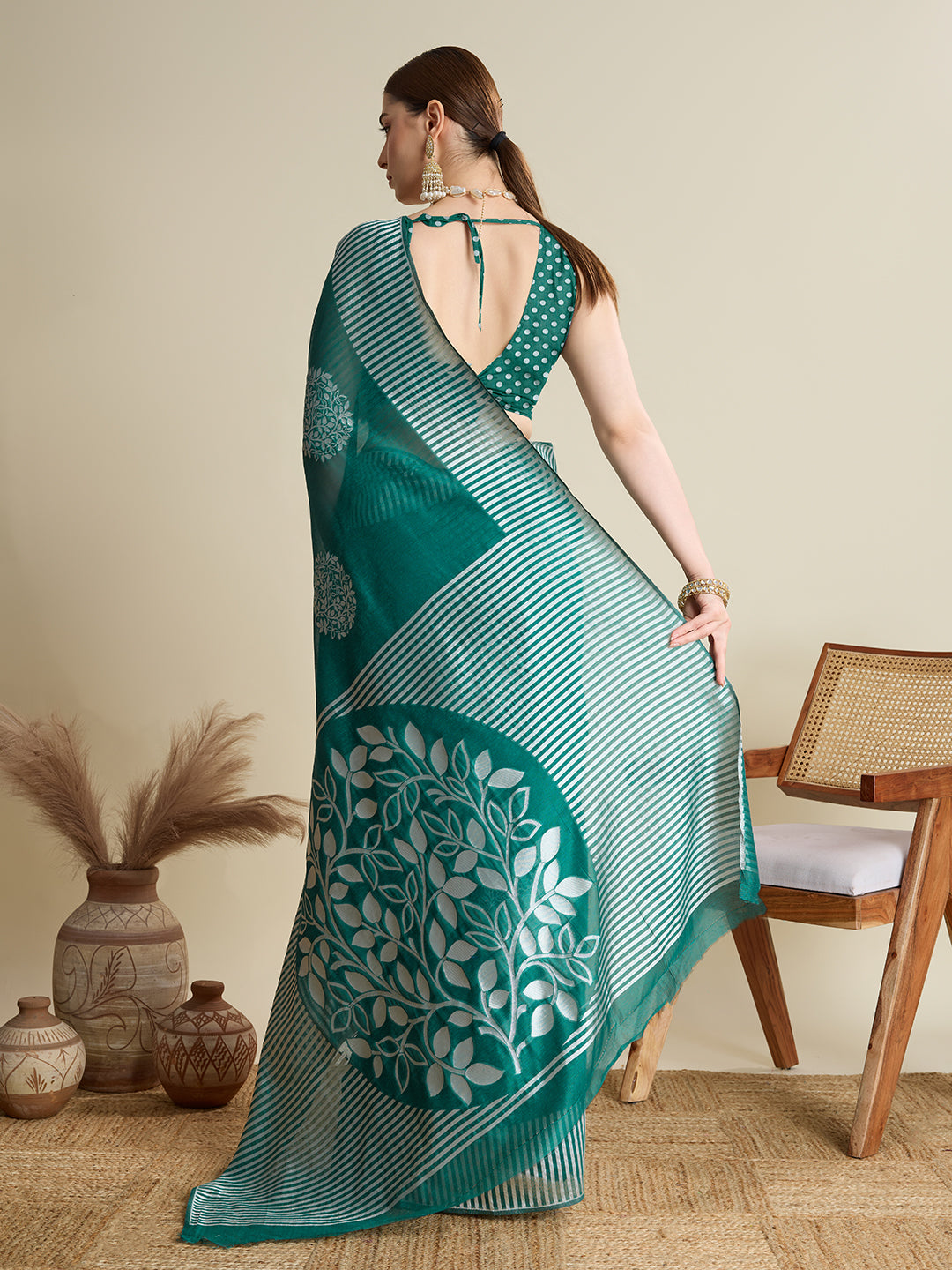 Green Soft Silk Woven Flower Designer Stylish Partywear Saree