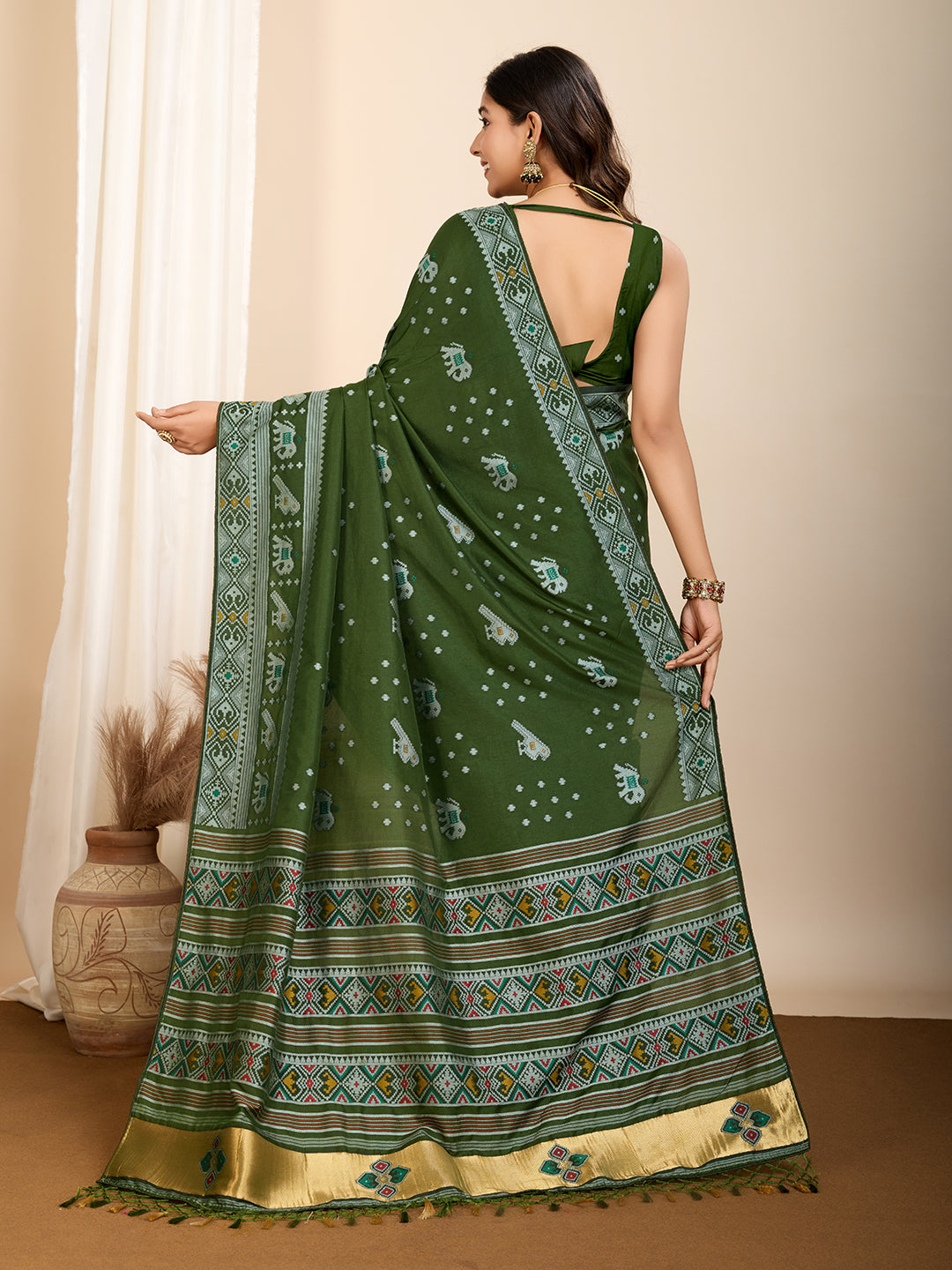Green Soft Silk Woven Meenakari Designer Ceremonial Saree