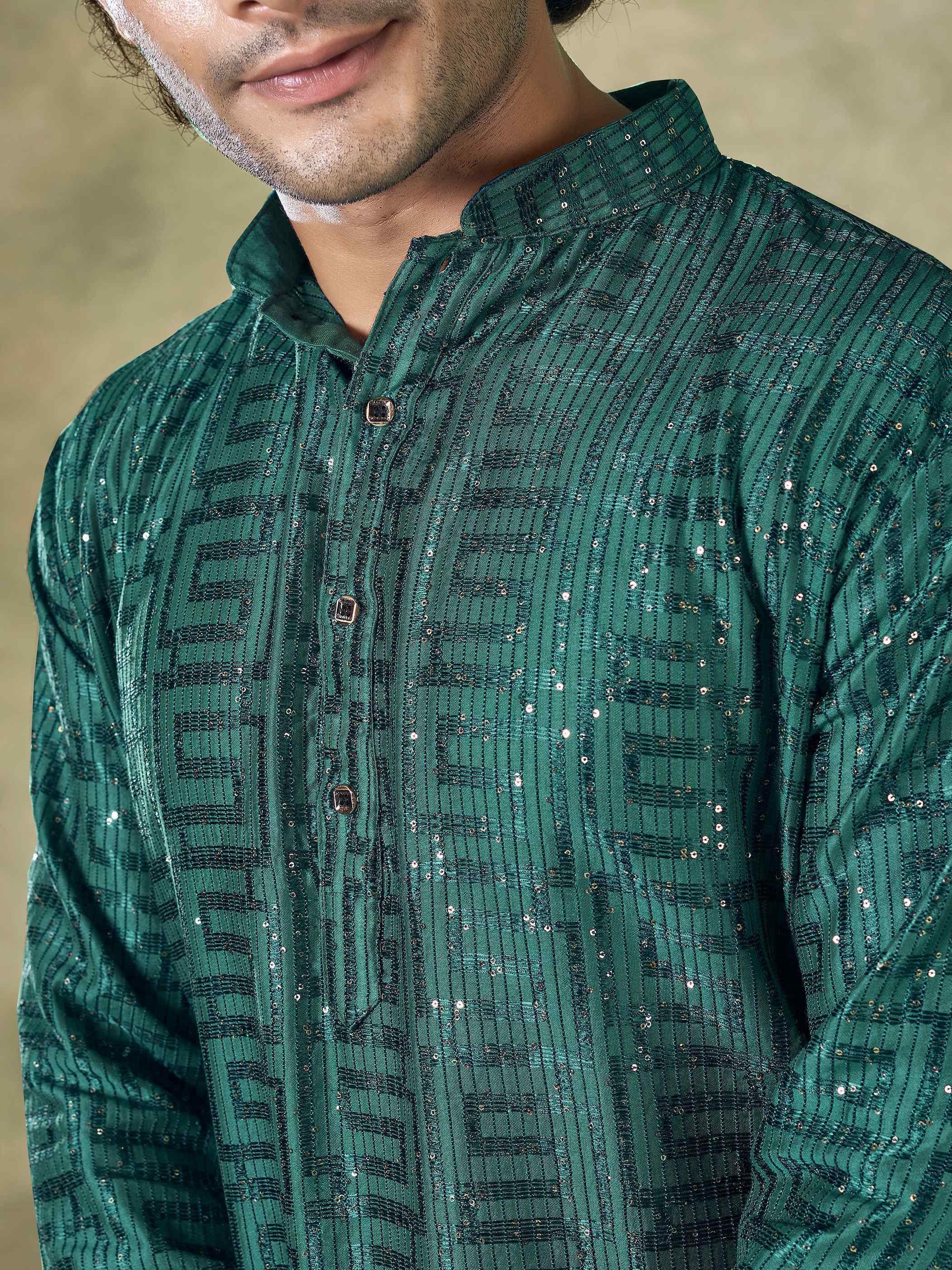Green Viscose Kurta Payjama with Sequins Embroidery – Stylish Ethnic Look
