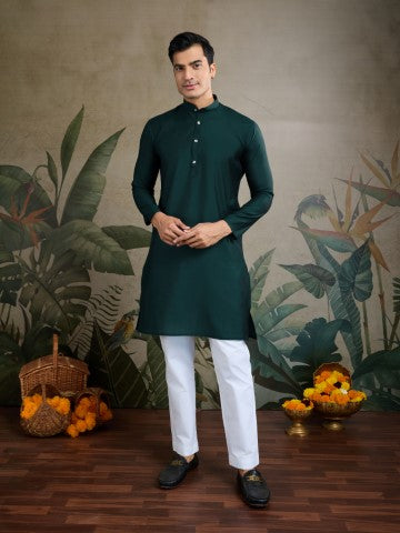Green Viscose Silk Kurta with Swarovski Embroidery & Jacket