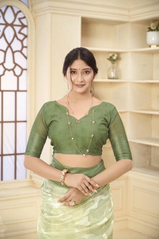 Green Woven Jacquard Designer With Printed Rich Silk Stylish Ceremonial Saree