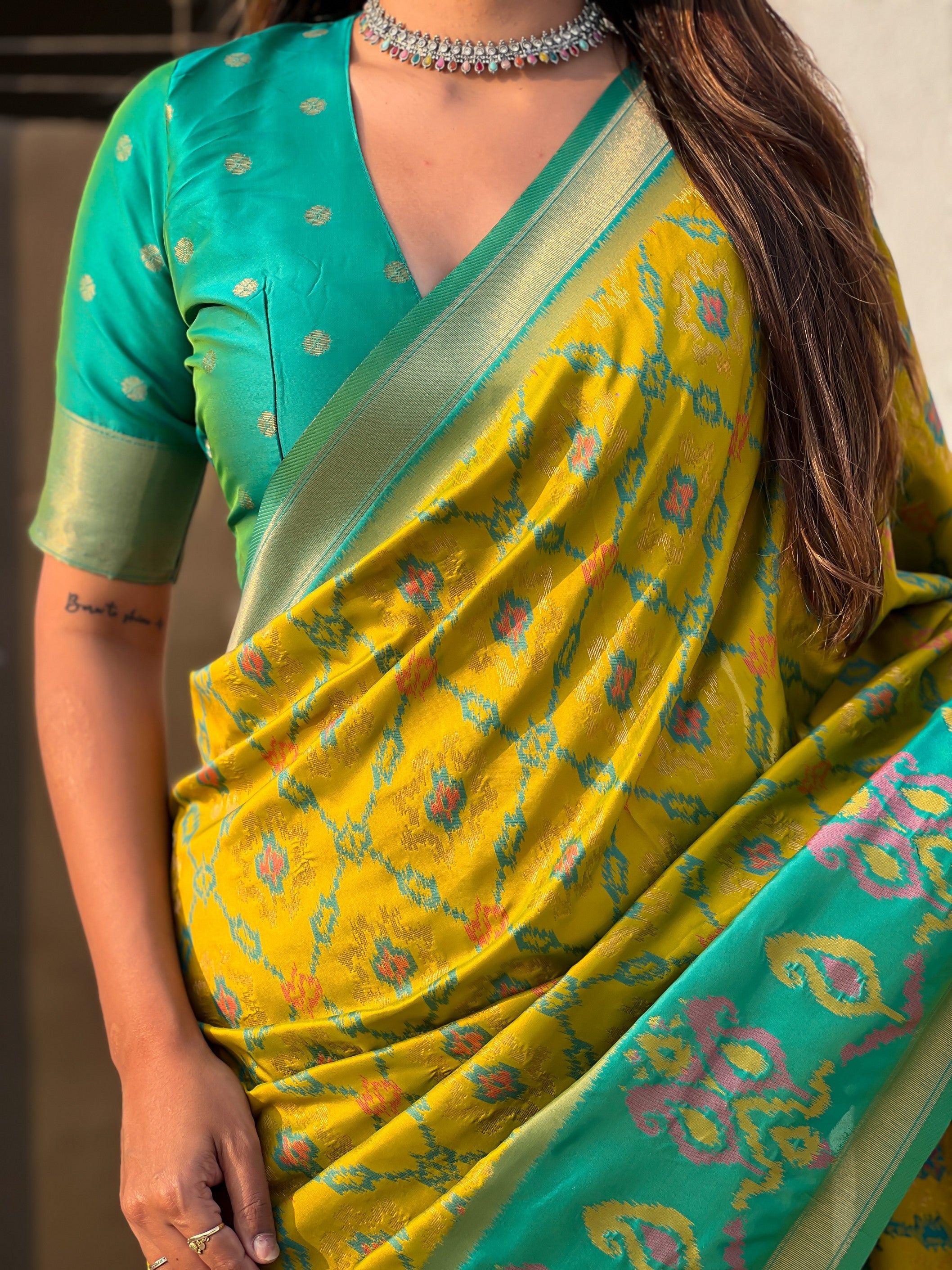 Green Woven Meenakari Ikkat Designer Patola Silk Ceremonial Saree