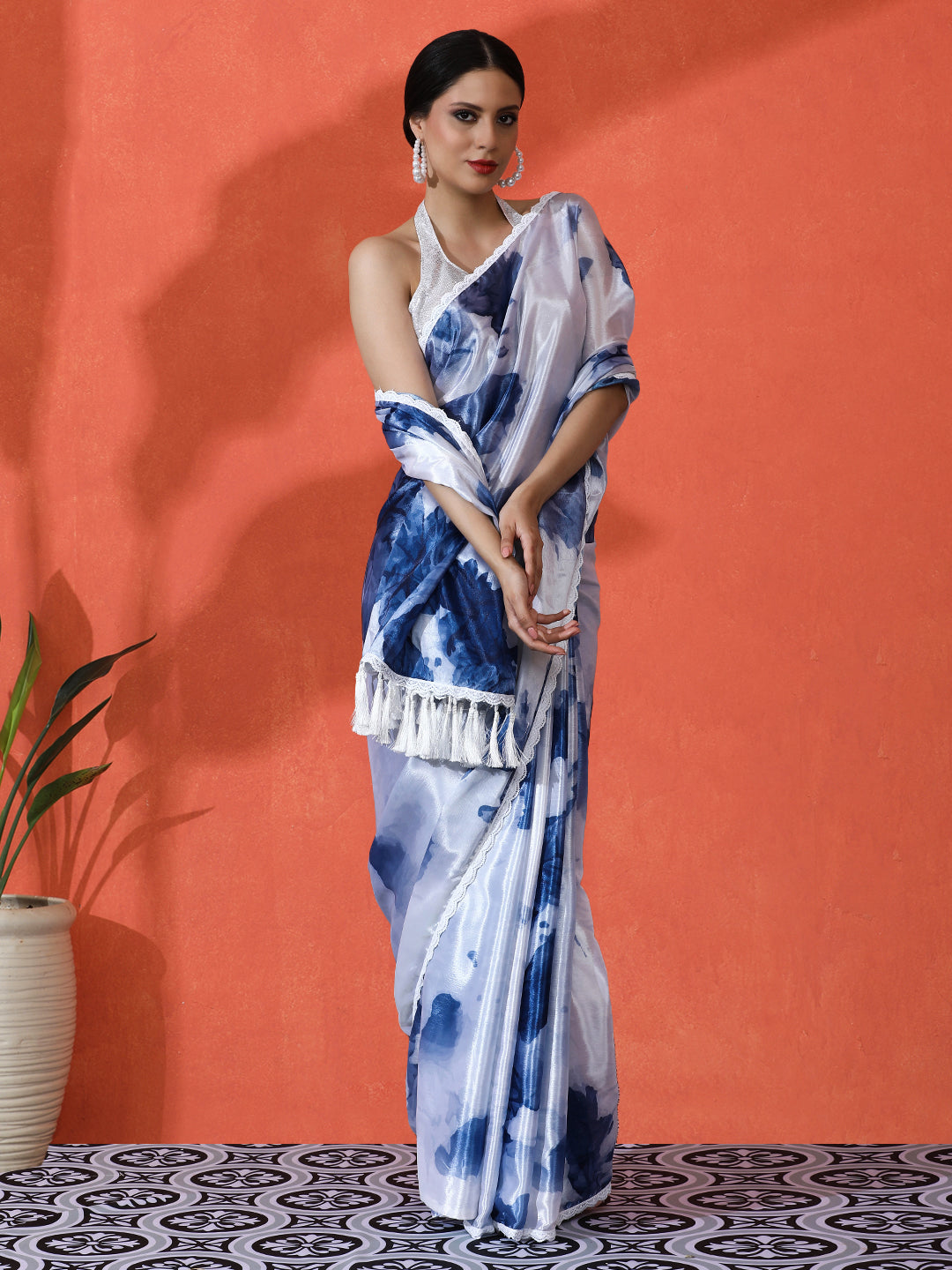 Grey Chinon Designer Digital Printed Saree For Ceremonial Looks
