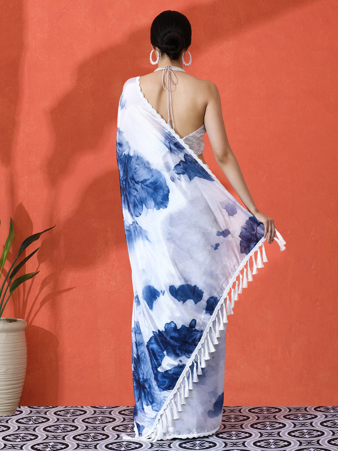 Grey Chinon Designer Digital Printed Saree For Ceremonial Looks