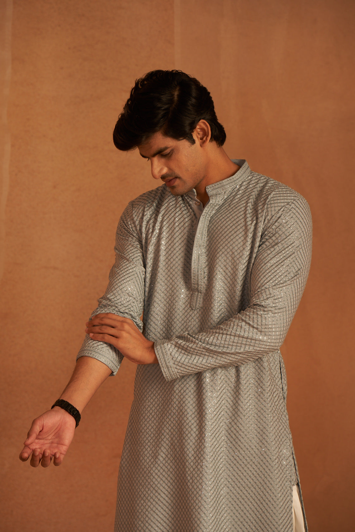 Grey Color Viscose Kurta Payjama with Fine Chikankari Detailing – Subtle and Classy