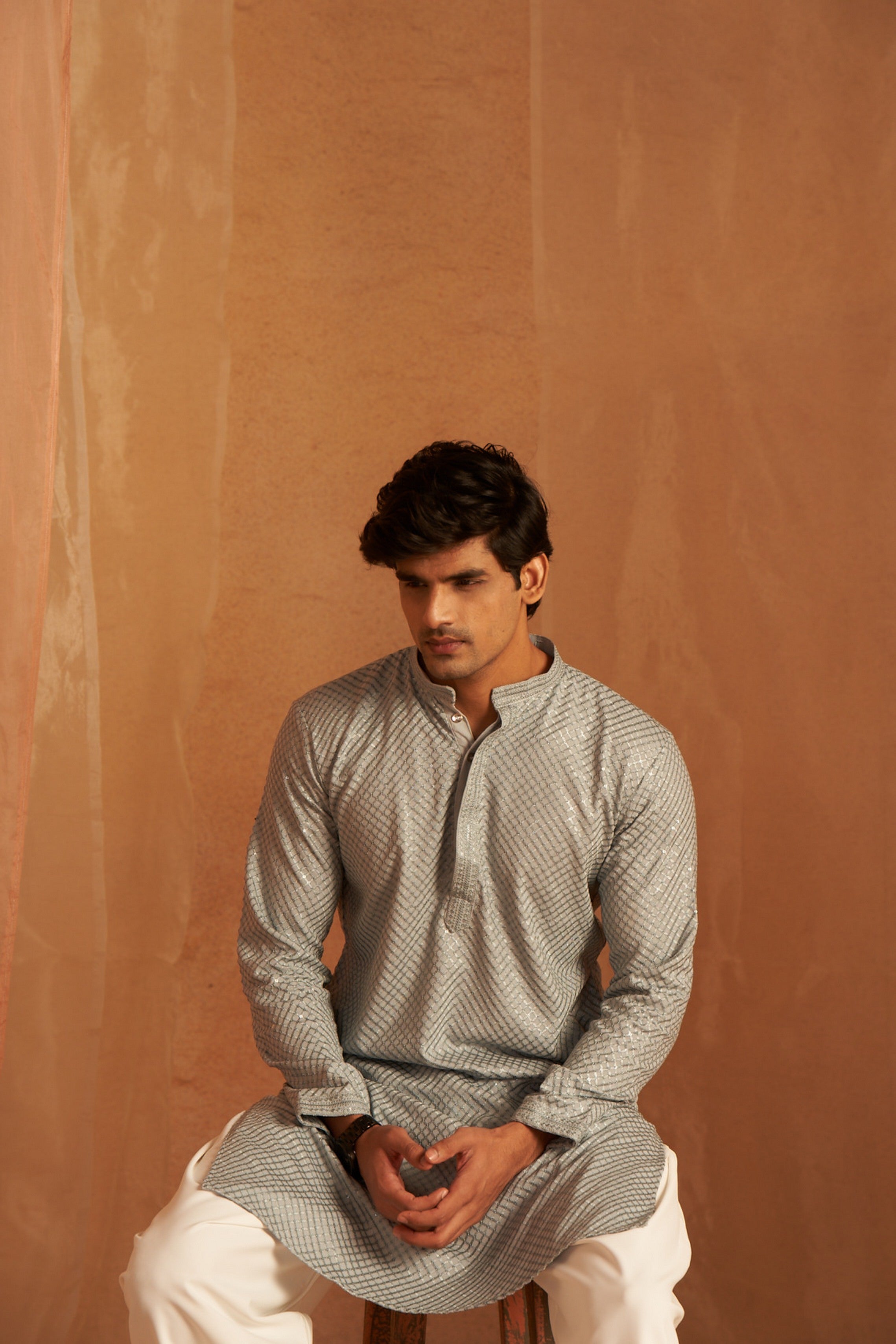 Grey Color Viscose Kurta Payjama with Fine Chikankari Detailing – Subtle and Classy