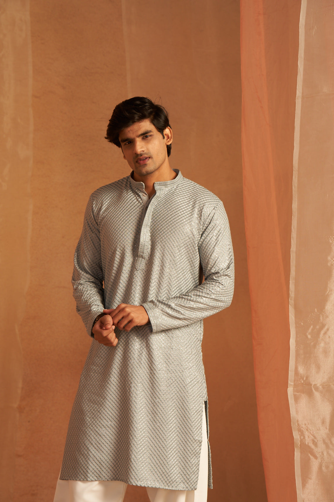 Grey Color Viscose Kurta Payjama with Fine Chikankari Detailing – Subtle and Classy